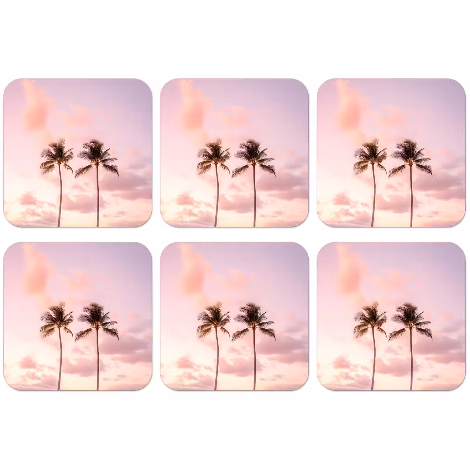 Palmbomen - Paars - Wolken - Lucht onderzetter kurk middel -zkaufland3dotto