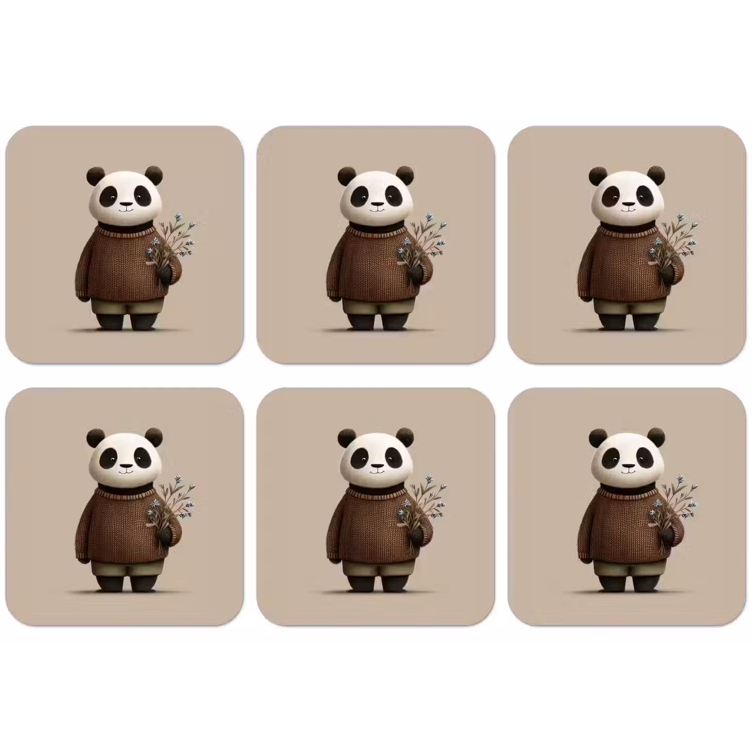 Panda - Blauwe bloemen - Zachtheid onderzetter kurk middel -zkaufland3dotto