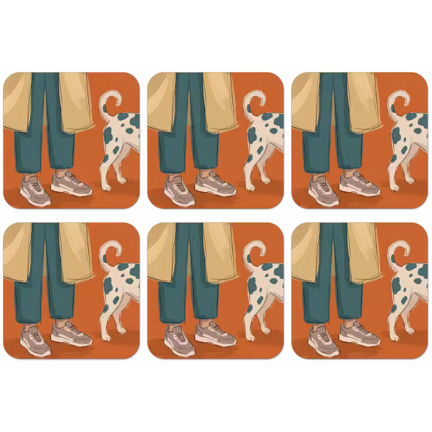 Persoon - Hond - Dieren - Illustratie - Modern onderzetter kurk middel -zkaufland3dotto