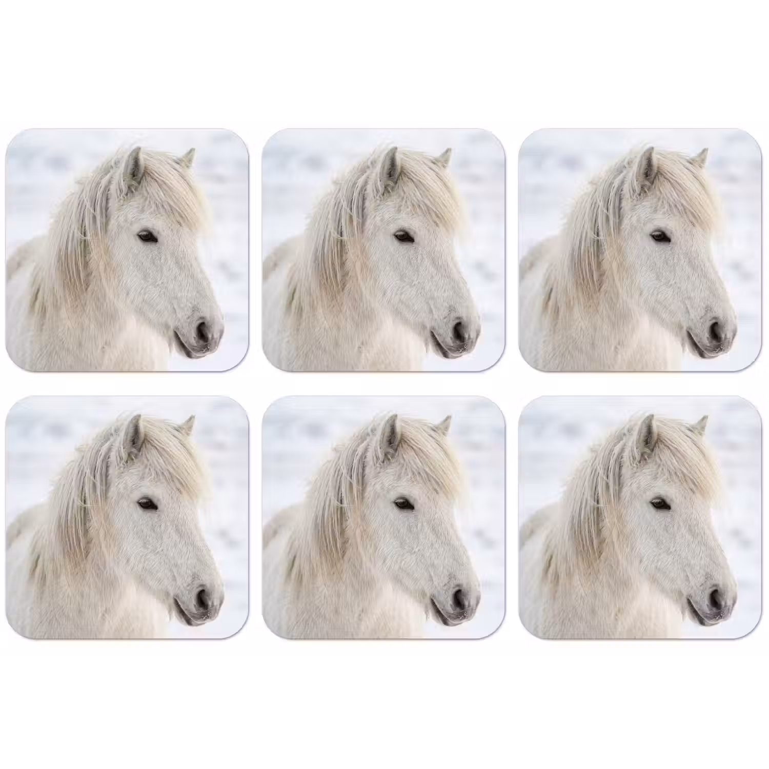 Paard - Kop - Winter - Dieren - Wit onderzetter kurk middel -zkaufland3dotto