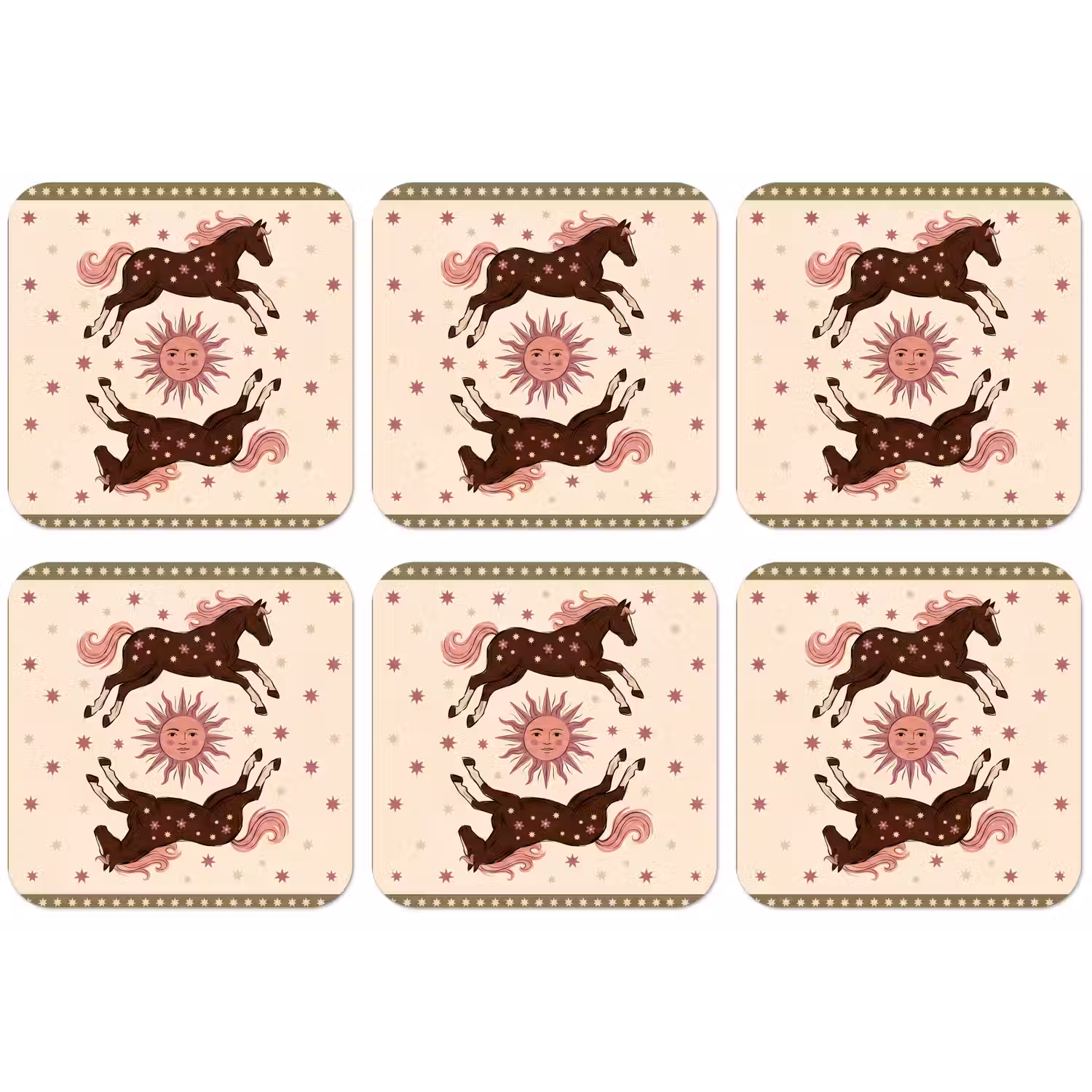 Paard - Zon - Mystiek - Illustratie - Roze onderzetter kurk middel -zkaufland3dotto