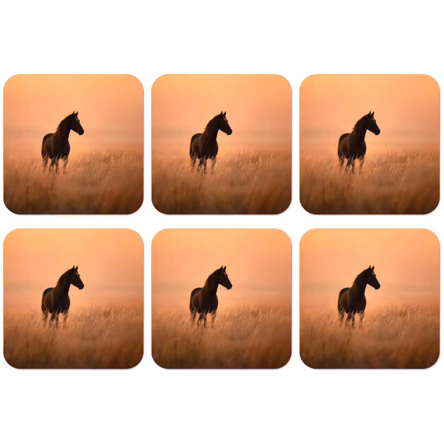 Paard - Grasveld - Zonsondergang onderzetter kurk middel -zkaufland3dotto