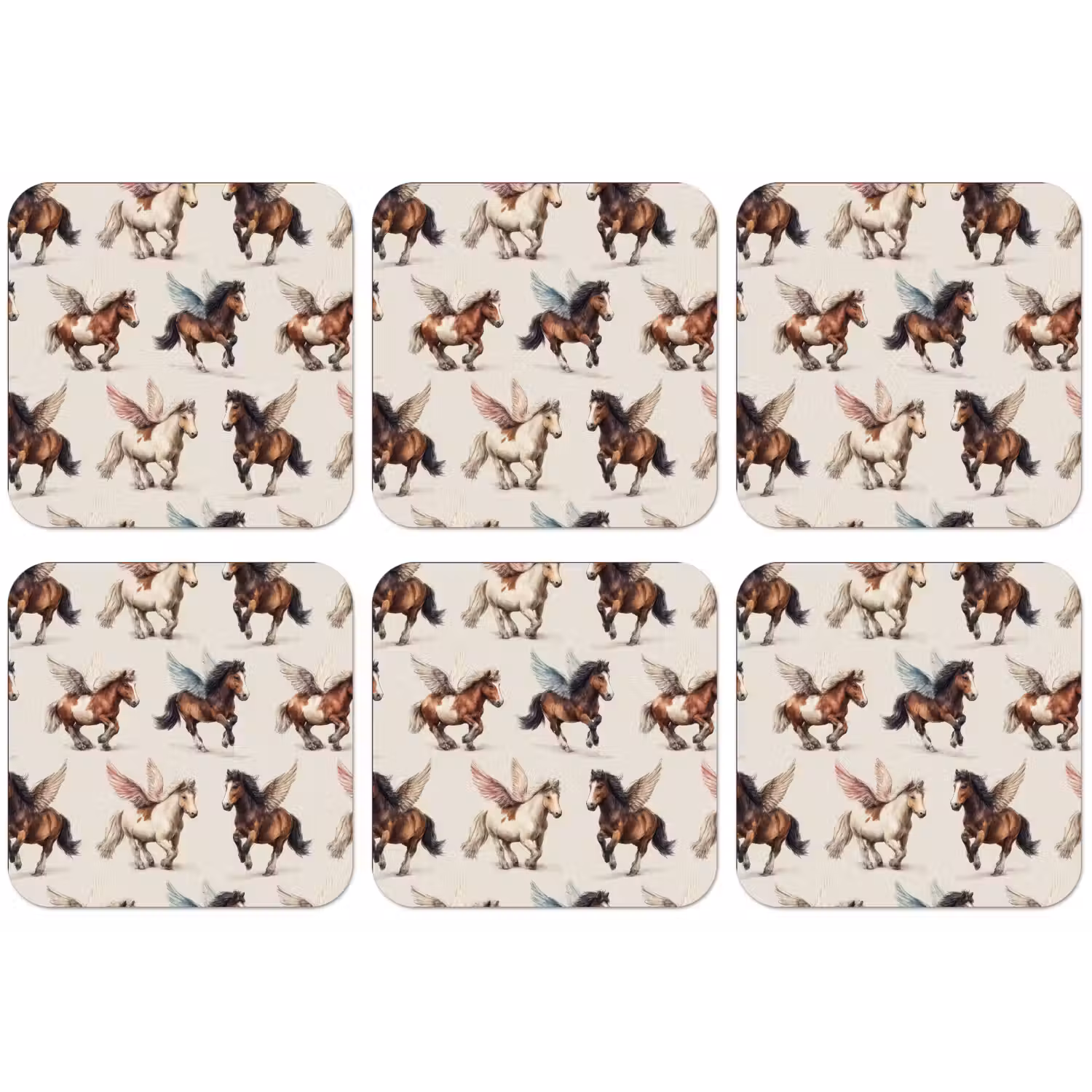 Paarden - Vleugels - Kleurrijk onderzetter kurk middel 366 -zkaufland3dotto