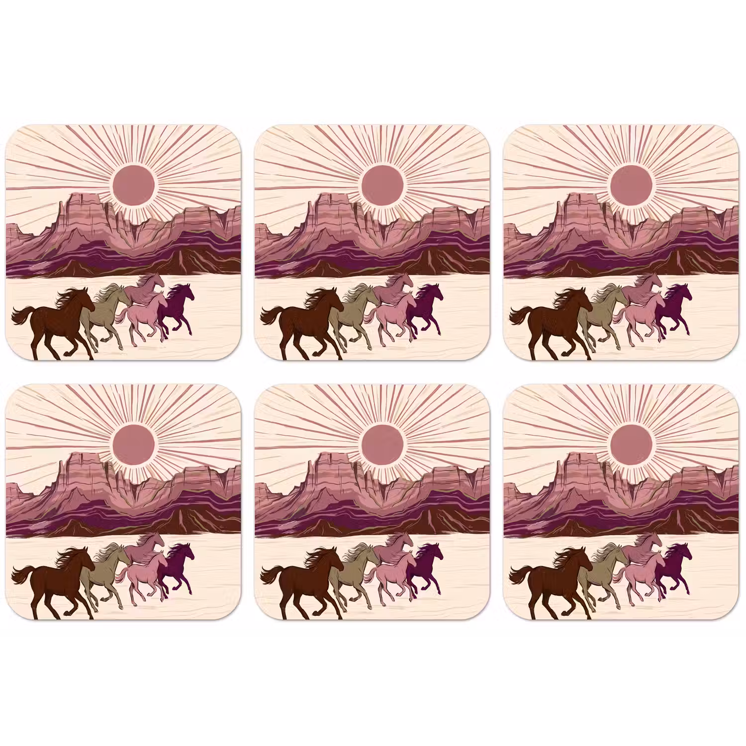 Paarden - Rennend - Woestijn - Natuur - Abstract onderzetter kurk middel -zkaufland3dotto