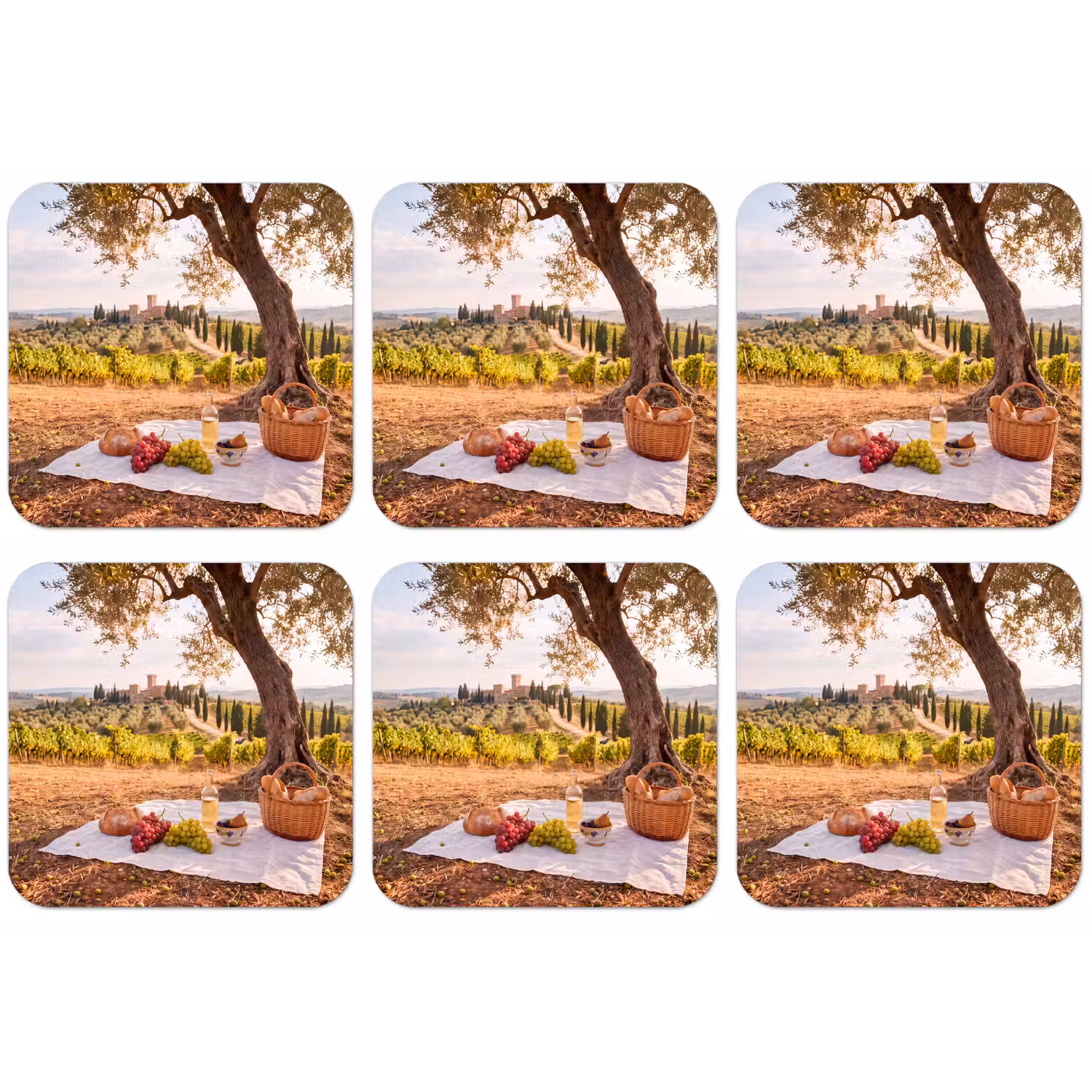 Picknick - Wijngaard - Landschap - Zomer - Eten onderzetter kurk middel -zkaufland3dotto