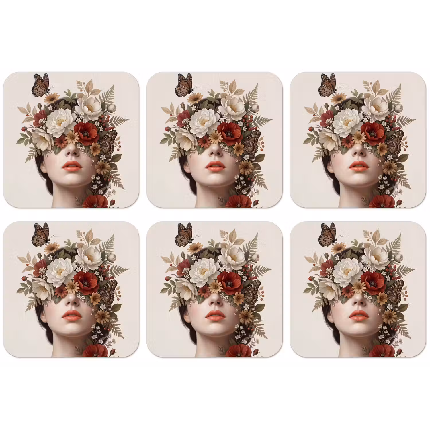 Portret - Bloemen - Cremé onderzetter kurk middel -zkaufland3dotto