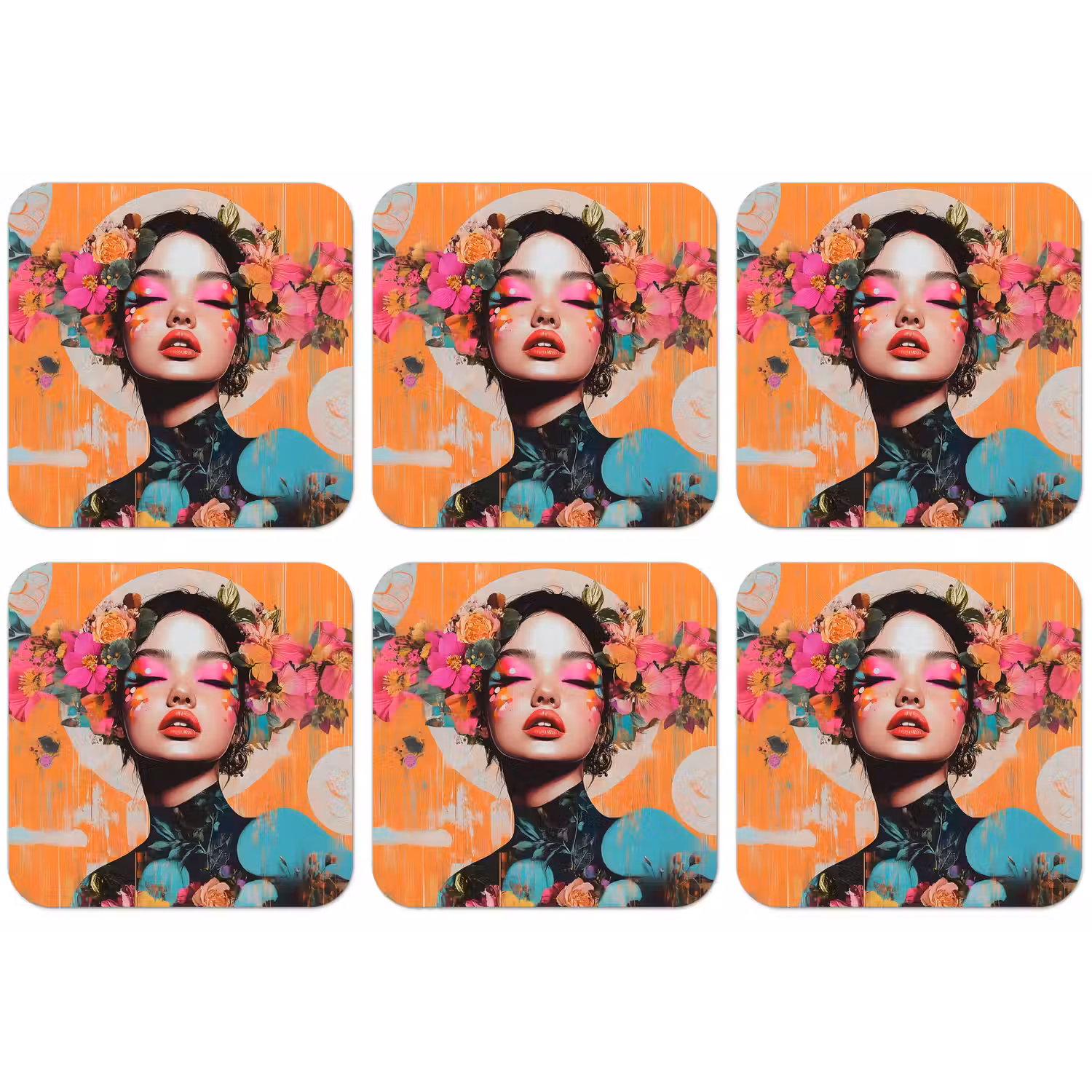Portret - Vrouw - Abstract - Bloemen onderzetter kurk middel -zkaufland3dotto
