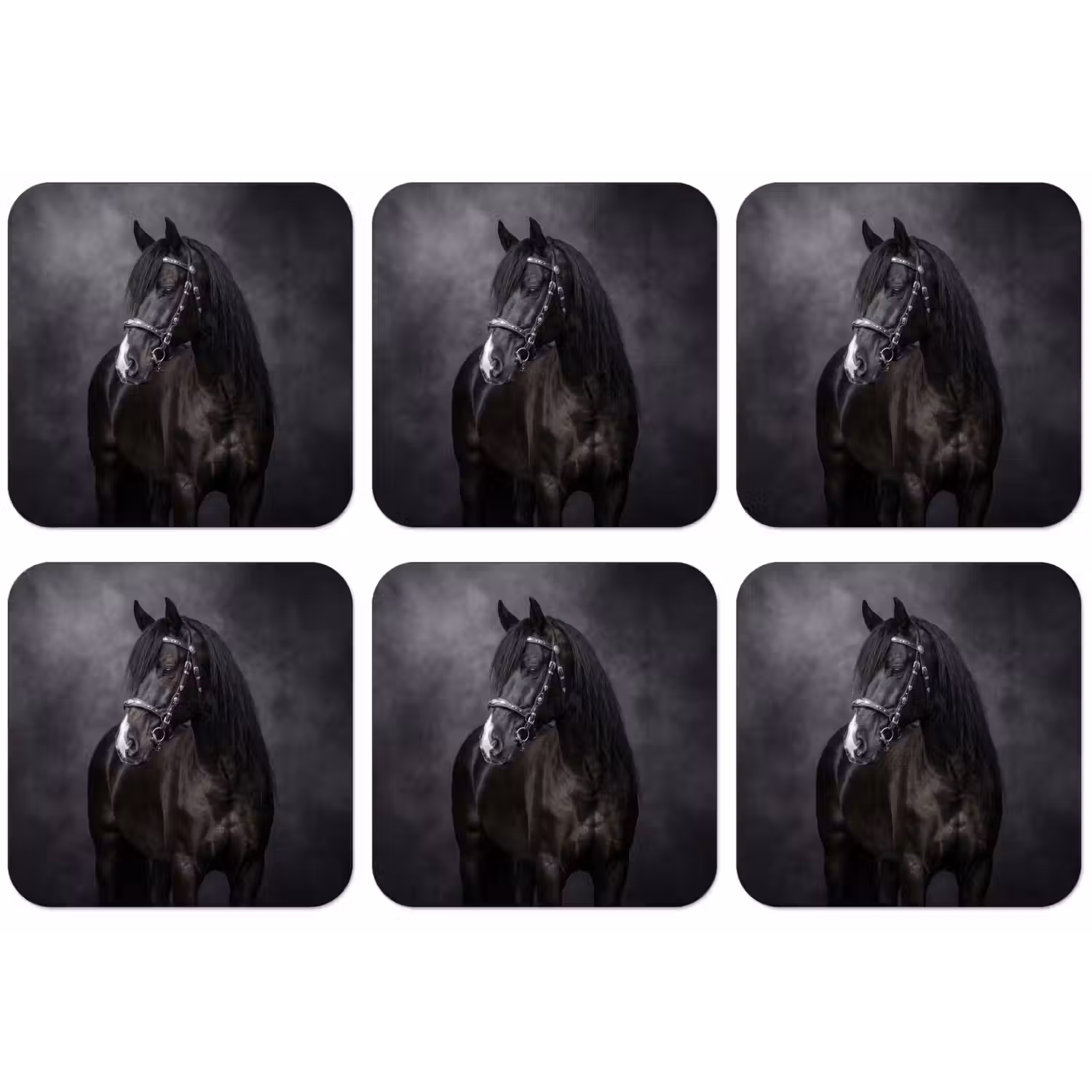 Portret - Paard - Zwart onderzetter kurk middel -zkaufland3dotto