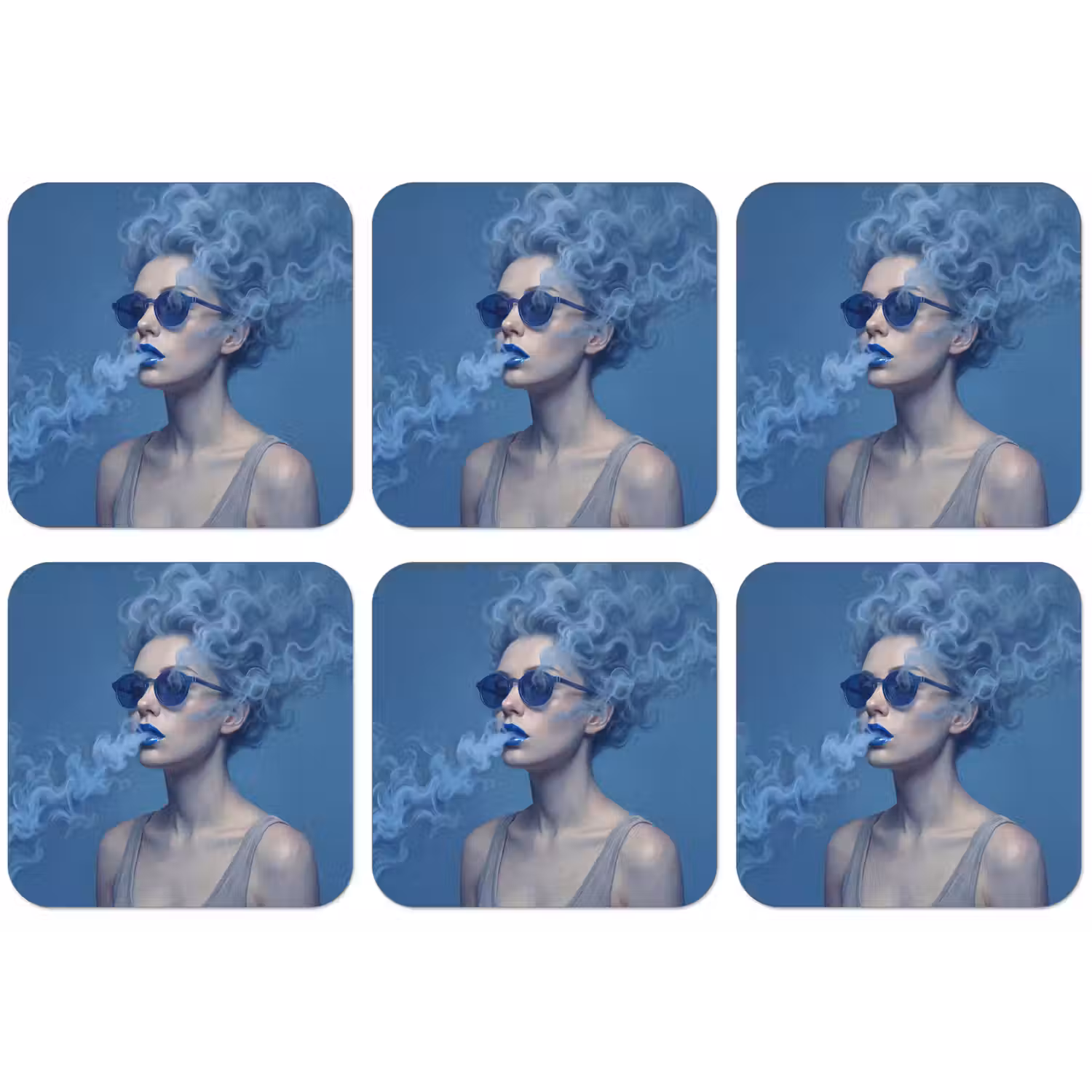 Portret - Zonnebril - Rook - Abstract - Blauw onderzetter kurk middel -zkaufland3dotto