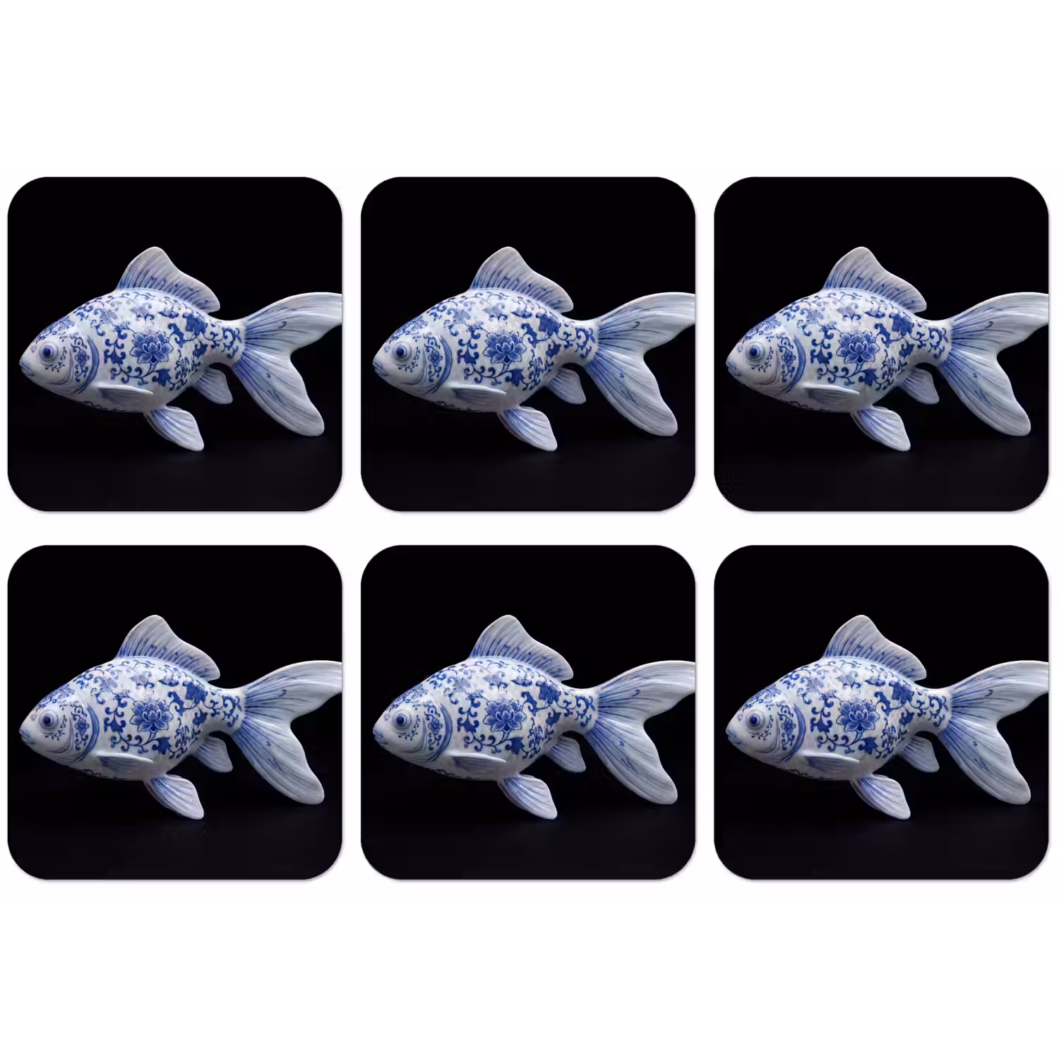 Porselein - Goudvis - Delfts - Blauw onderzetter kurk middel -zkaufland3dotto