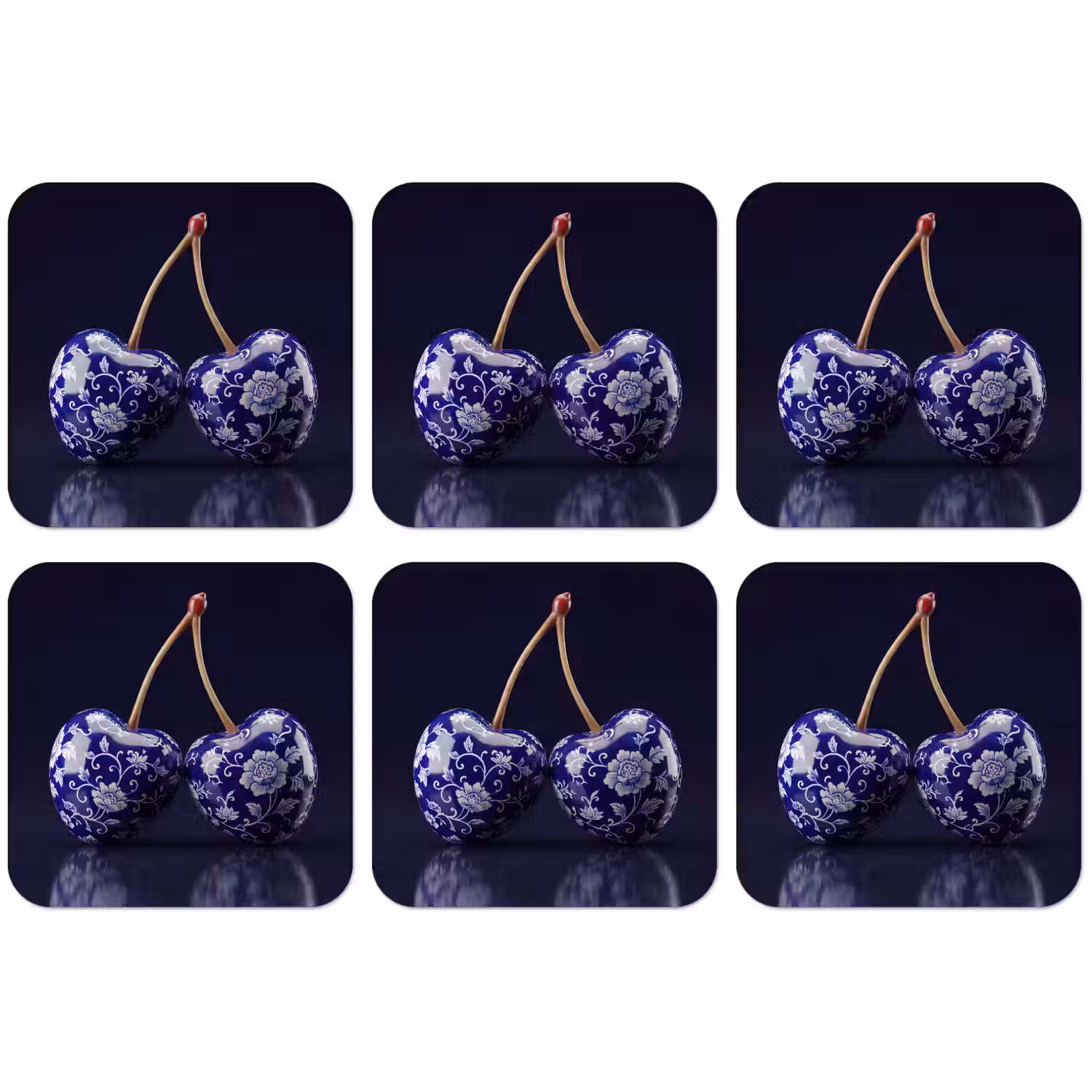 Porselein- Kersen - Delfts - Blauw onderzetter kurk middel -zkaufland3dotto
