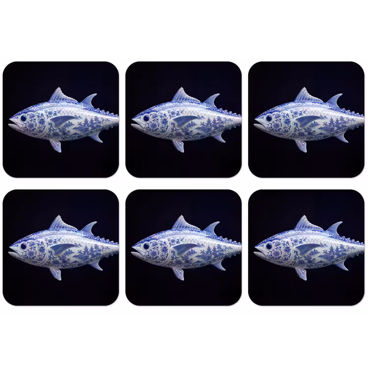 Porselein - Tonijn - Delfts - Blauw onderzetter kurk middel -zkaufland3dotto