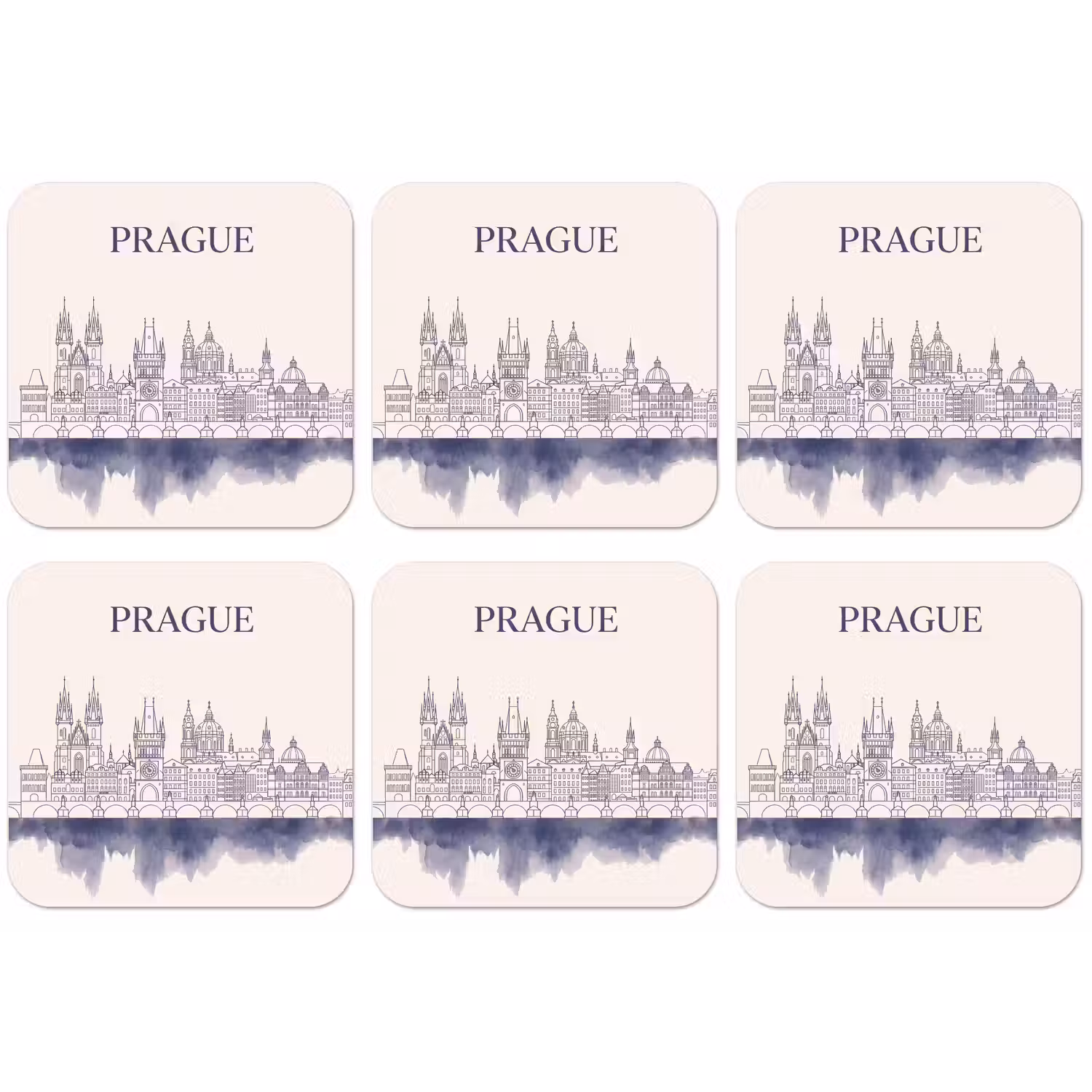 Praag - Skyline - Architectuur - Blauw onderzetter kurk middel -zkaufland3dotto