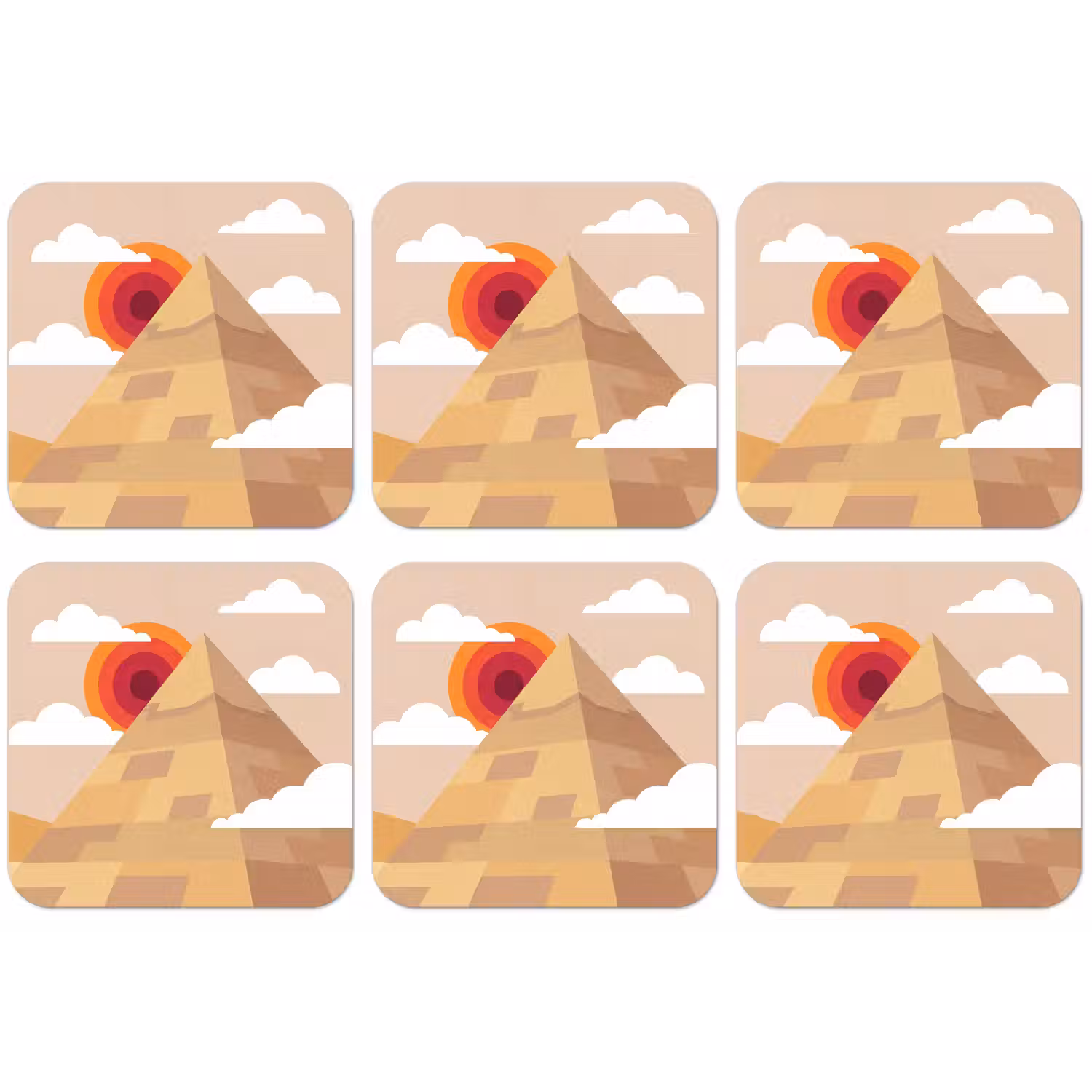 Piramide - Zon - Woestijn - Modern - Oranje onderzetter kurk middel -zkaufland3dotto