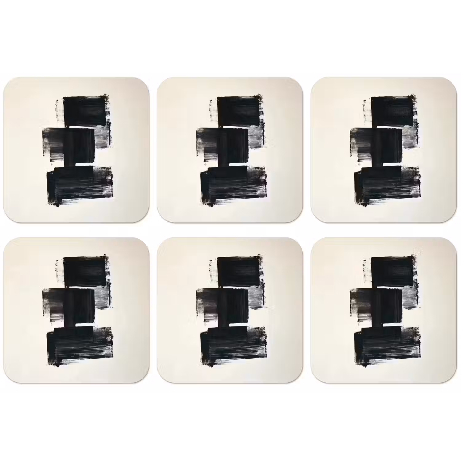 Rechthoeken - Penseelstreken - Abstract - Zwart onderzetter kurk middel -zkaufland3dotto