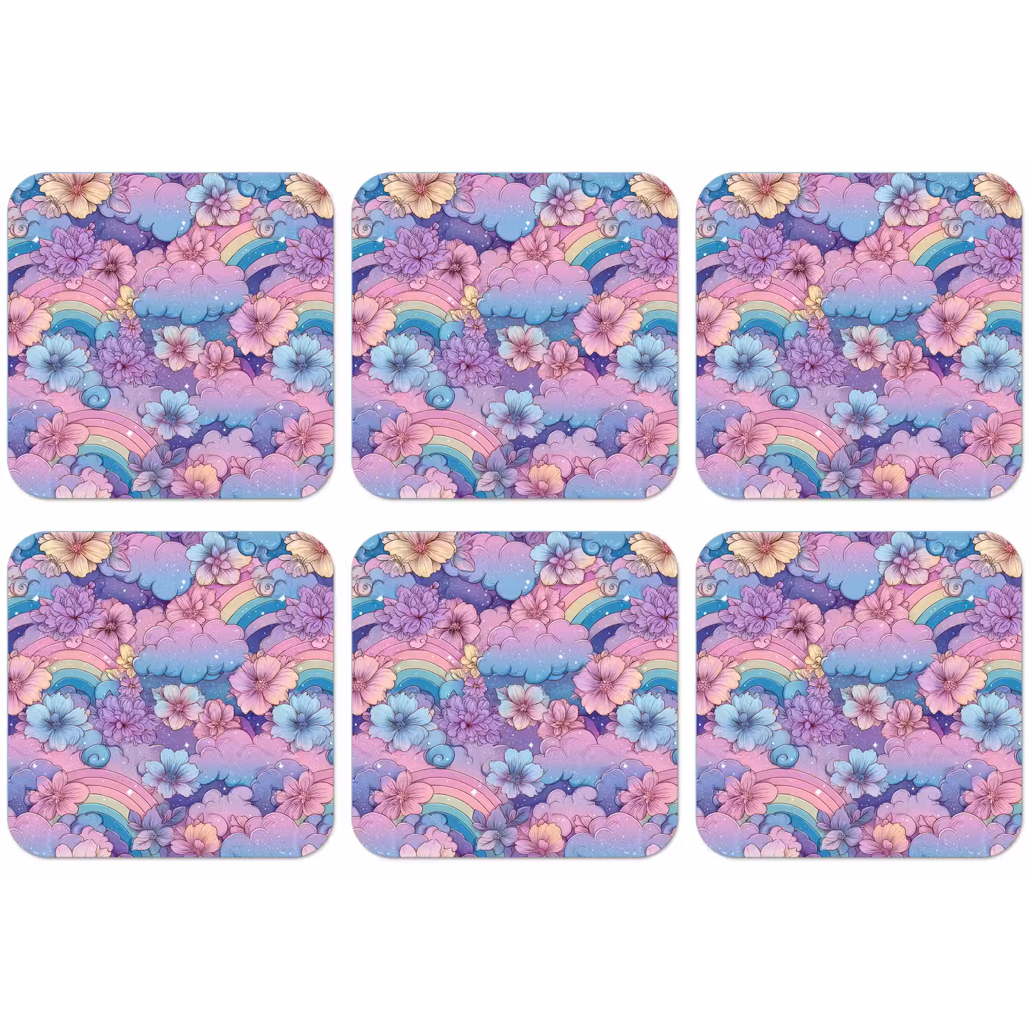 Regenbogen - Bloemen - Kleurrijk - Wolken onderzetter kurk middel -zkaufland3dotto