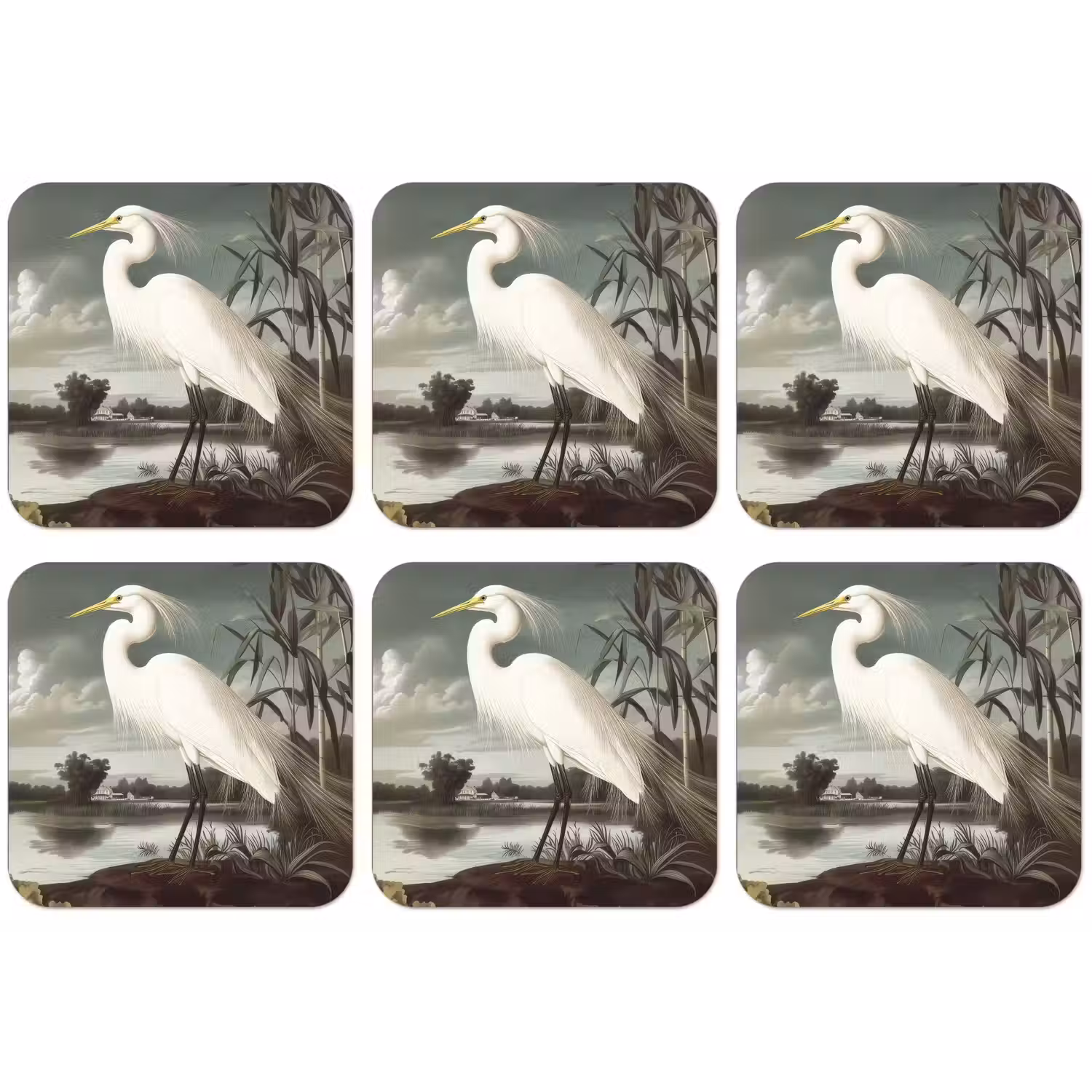 Reiger - Planten - Wolken - Wit onderzetter kurk middel -zkaufland3dotto