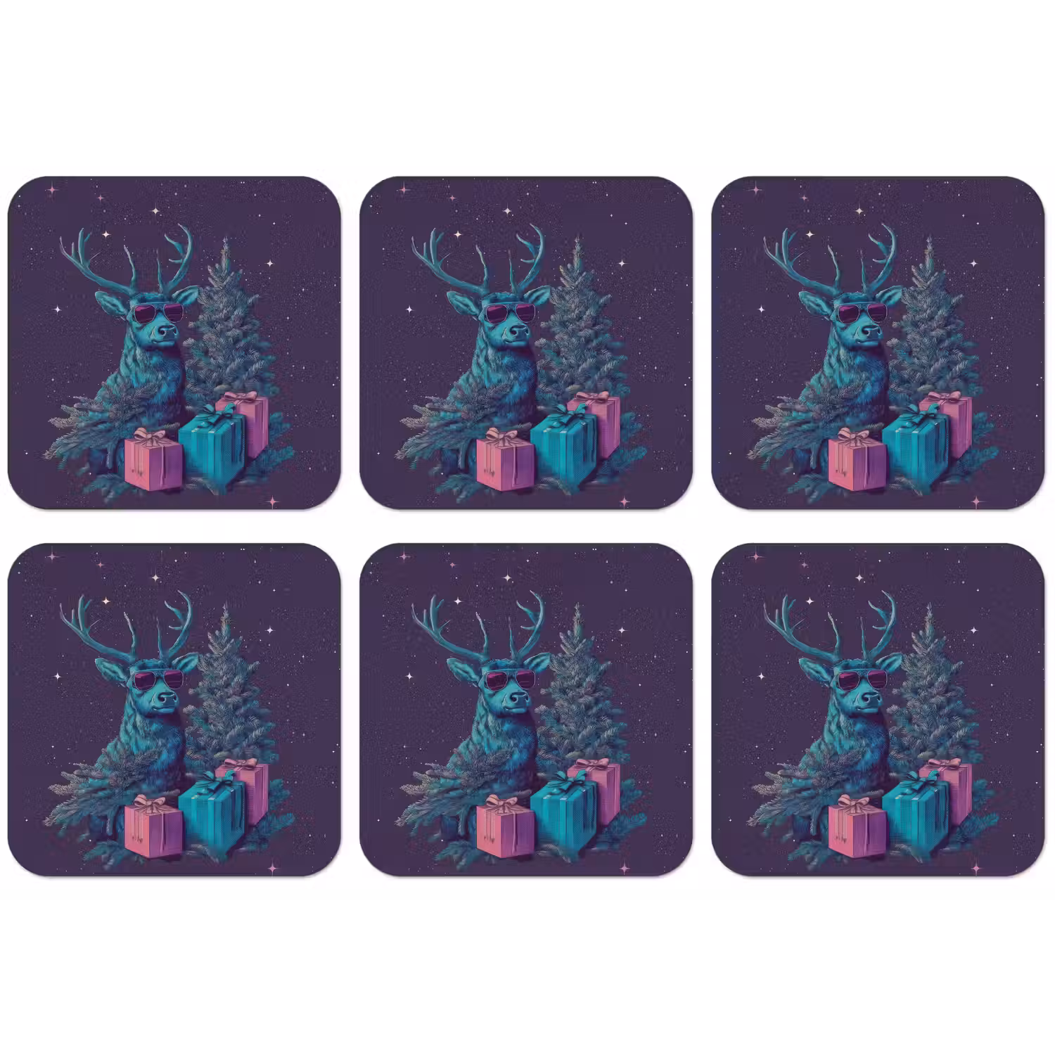 Rendier - Zonnebril - Neon - Kerstboom onderzetter kurk middel -zkaufland3dotto