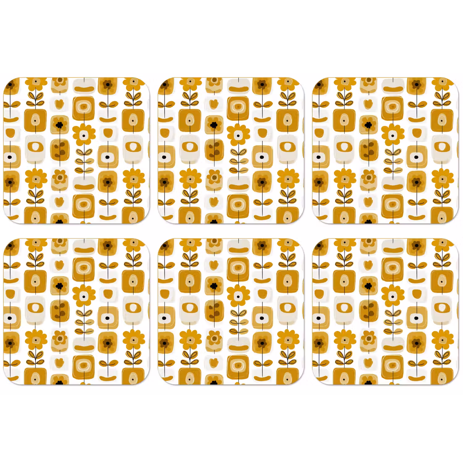 Retro - Abstract - Bloemen - Okergeel onderzetter kurk middel 366 -zkaufland3dotto