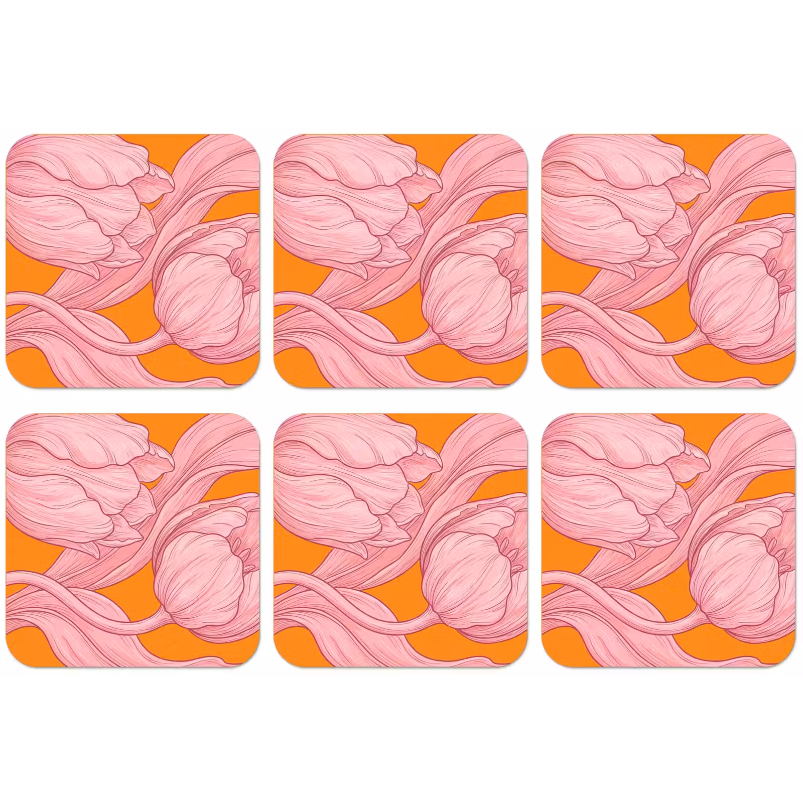 Untersetzer - Rosa Blumen – Modern - Roze bloemen - Modern onderzetter kurk middel