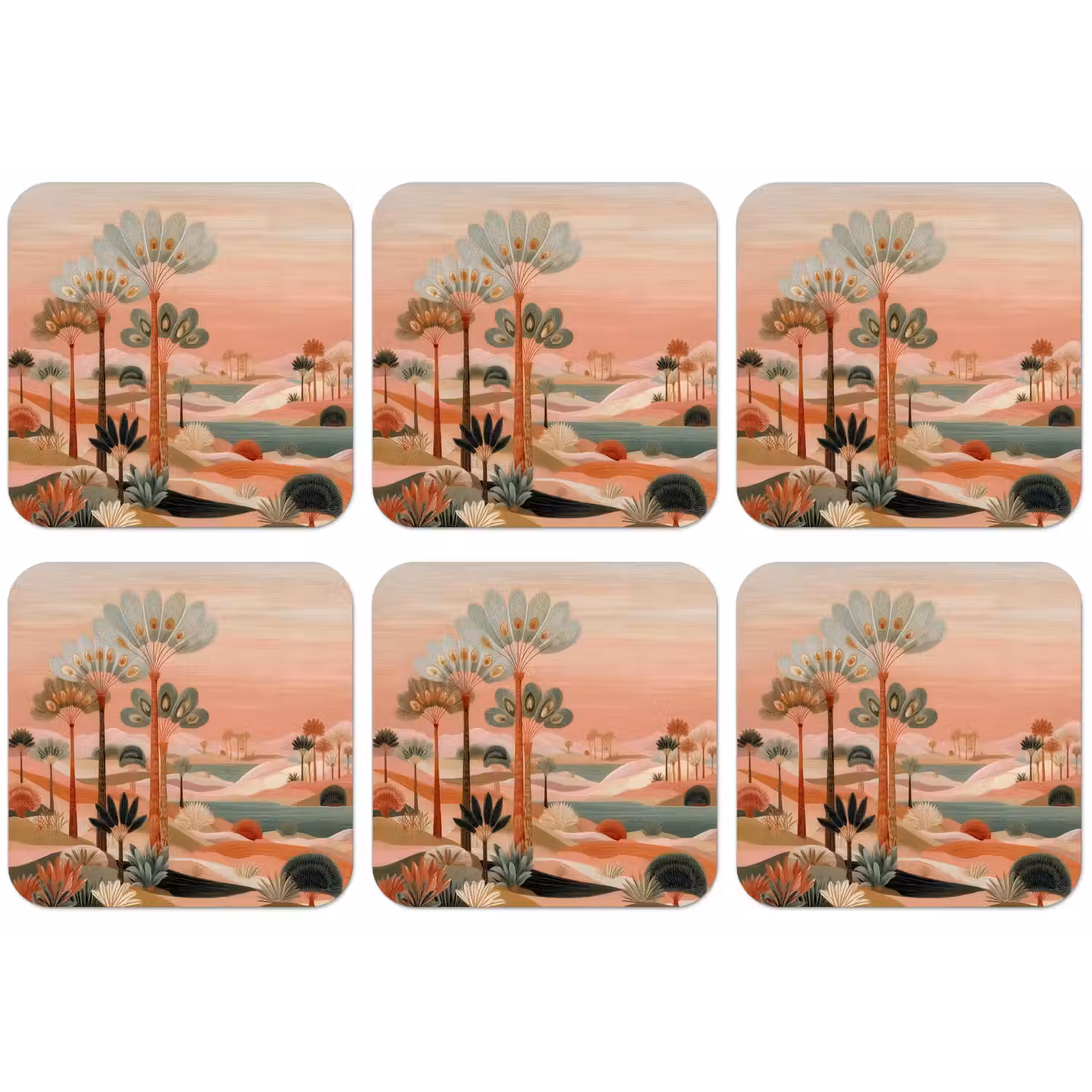 Roze landschap - Palmen - Water onderzetter kurk middel -zkaufland3dotto