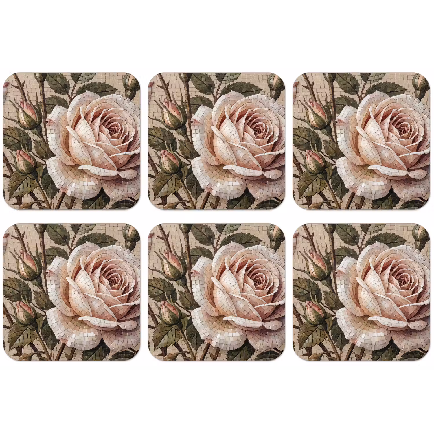 Roos - Mozaïek - Bloemen - Klassiek - Beige onderzetter kurk middel -zkaufland3dotto