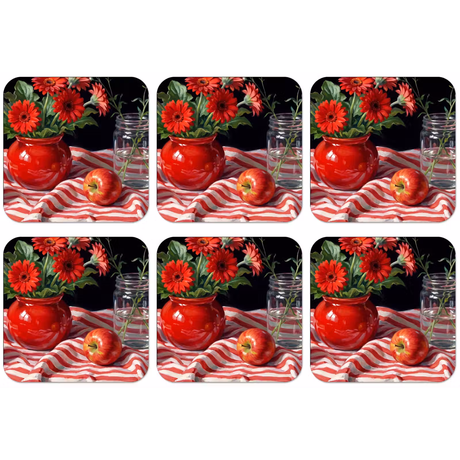 Untersetzer - Rote Blumen – Vase - Rode bloemen - Vaas onderzetter kurk middel