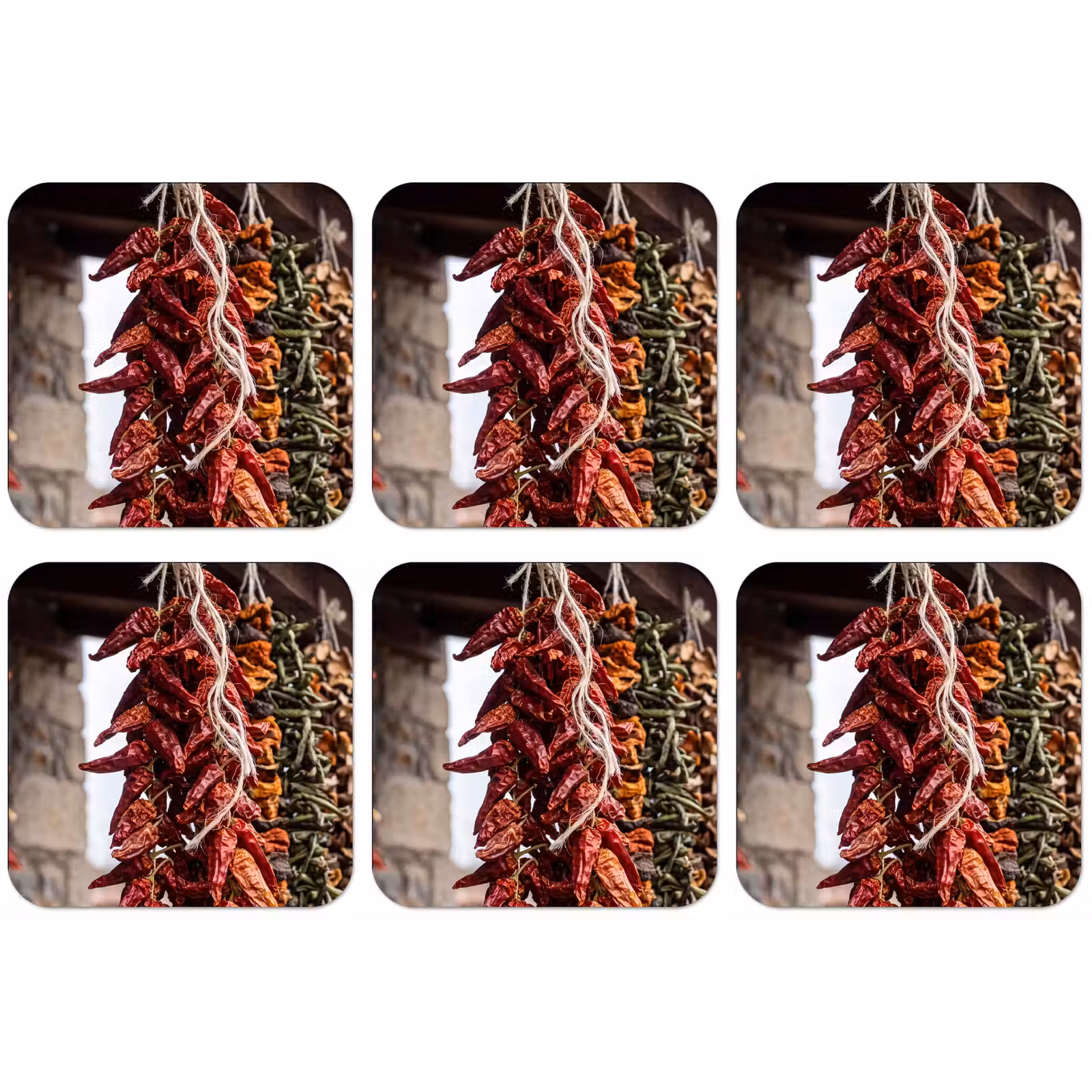 Untersetzer - Rote Chilischoten – Essen - Rode pepers - Eten onderzetter kurk middel