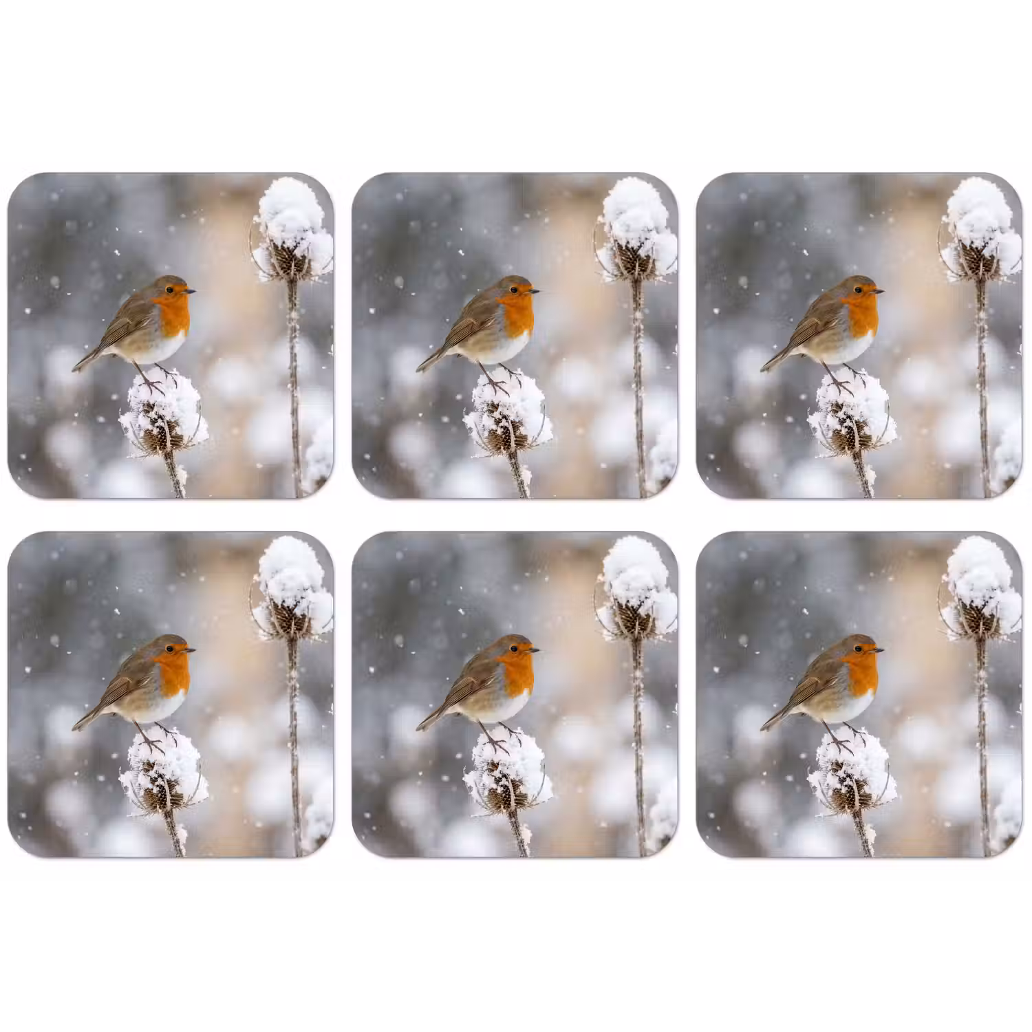 Roodborstje - Gedroogde bloem - Sneeuw - Winter - Vertederend onderzetter kurk middel -zkaufland3dotto