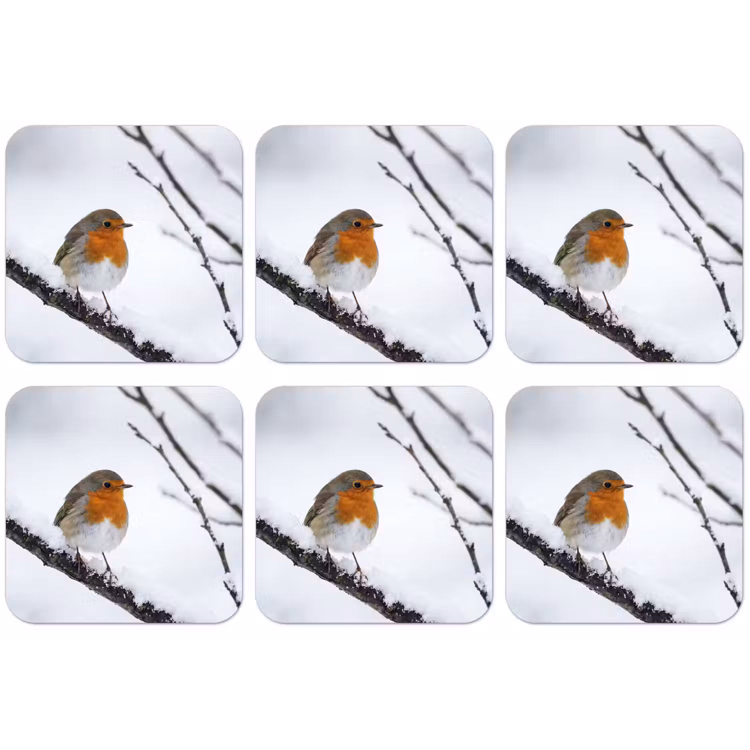 Roodborstje - Tak - Sneeuw - Winter - Levendig onderzetter kurk middel -zkaufland3dotto