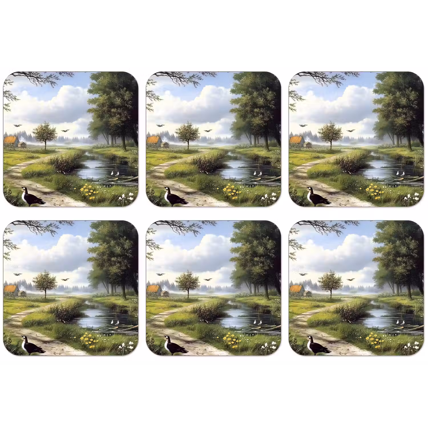Zandpad - Groen landschap - Water onderzetter kurk middel -zkaufland3dotto