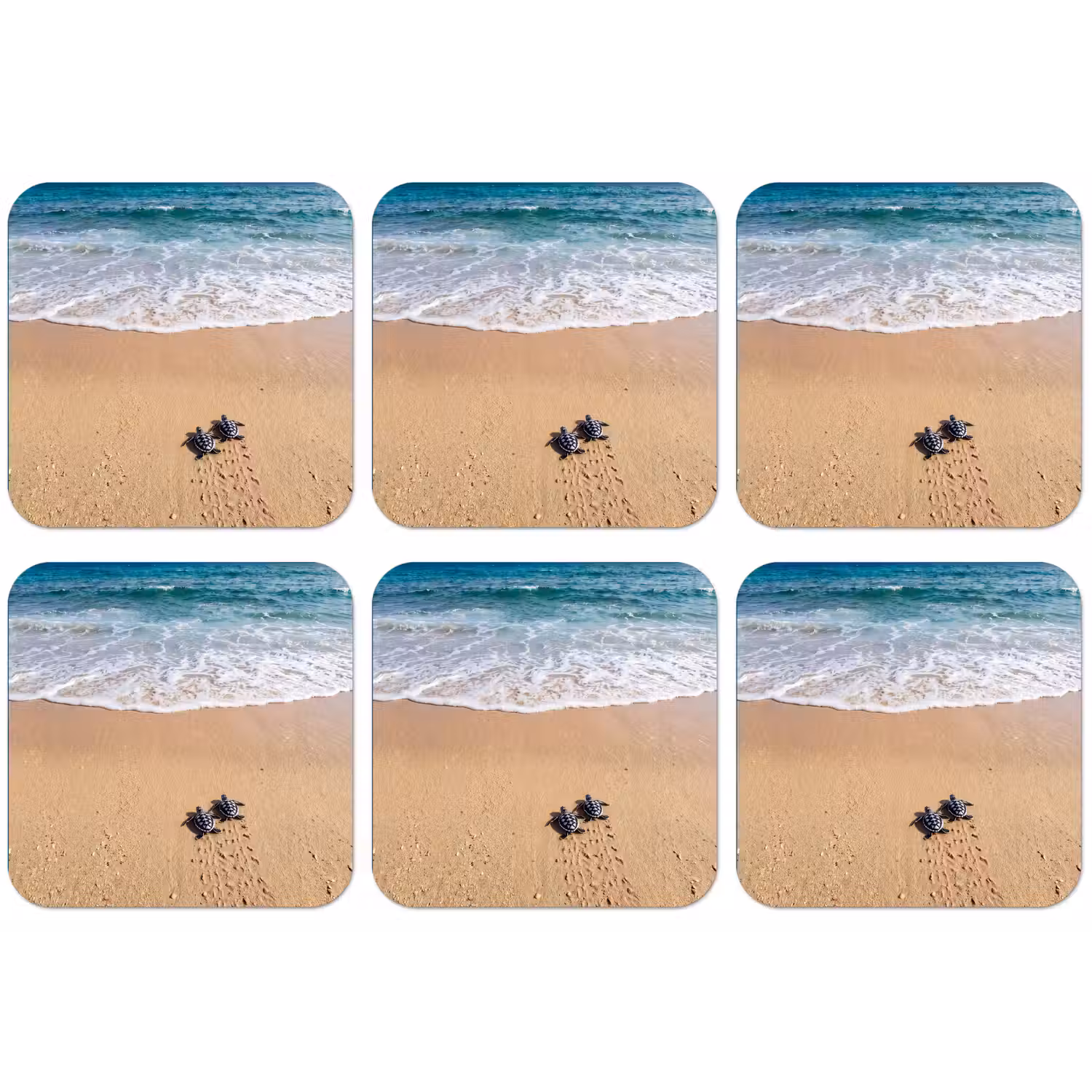 Schildpad - Jong - Strand - Oceaan - Blauw onderzetter kurk middel -zkaufland3dotto