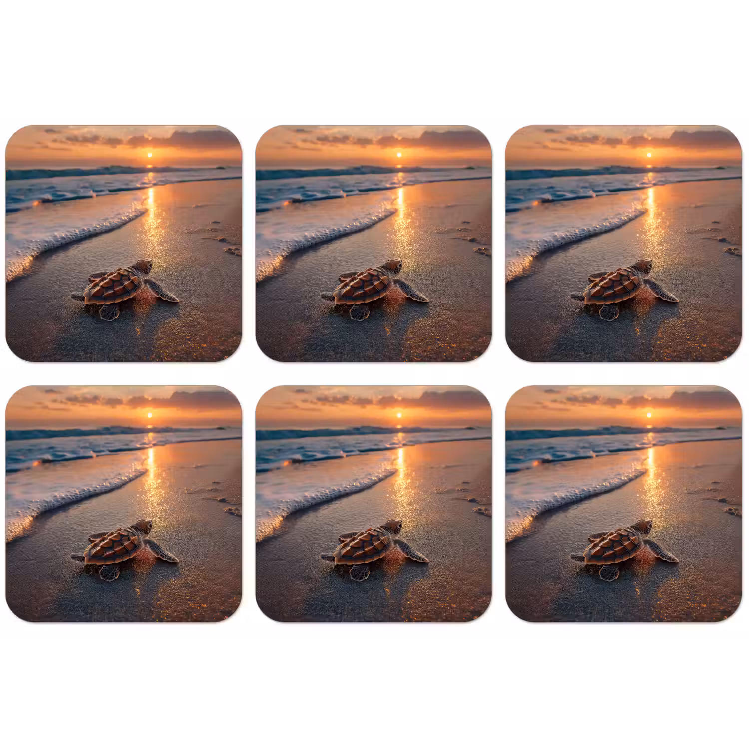 Schildpad - strand - Zonsondergang onderzetter kurk middel -zkaufland3dotto