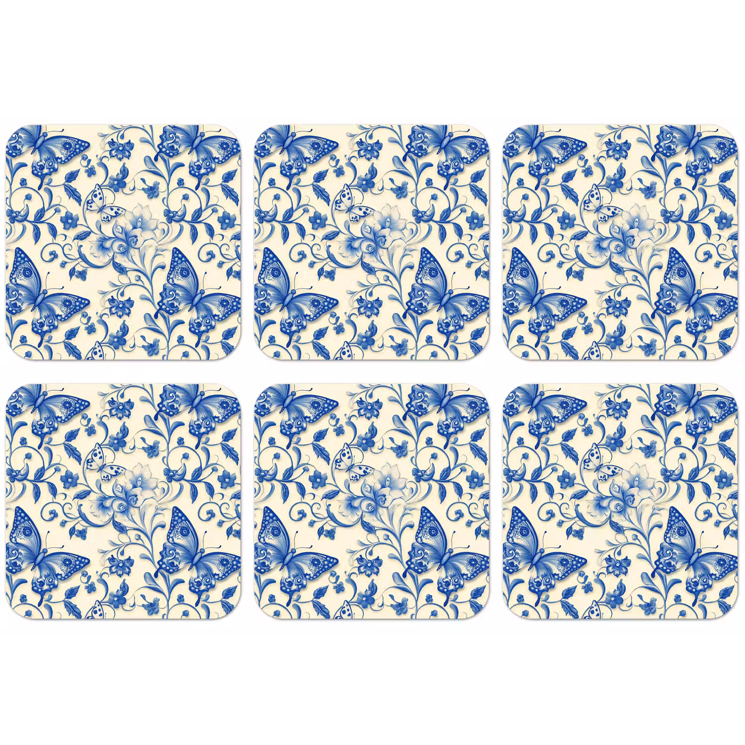 Vlinders - Bloemen - Blauw - Botanisch onderzetter kurk middel 366 -zkaufland3dotto