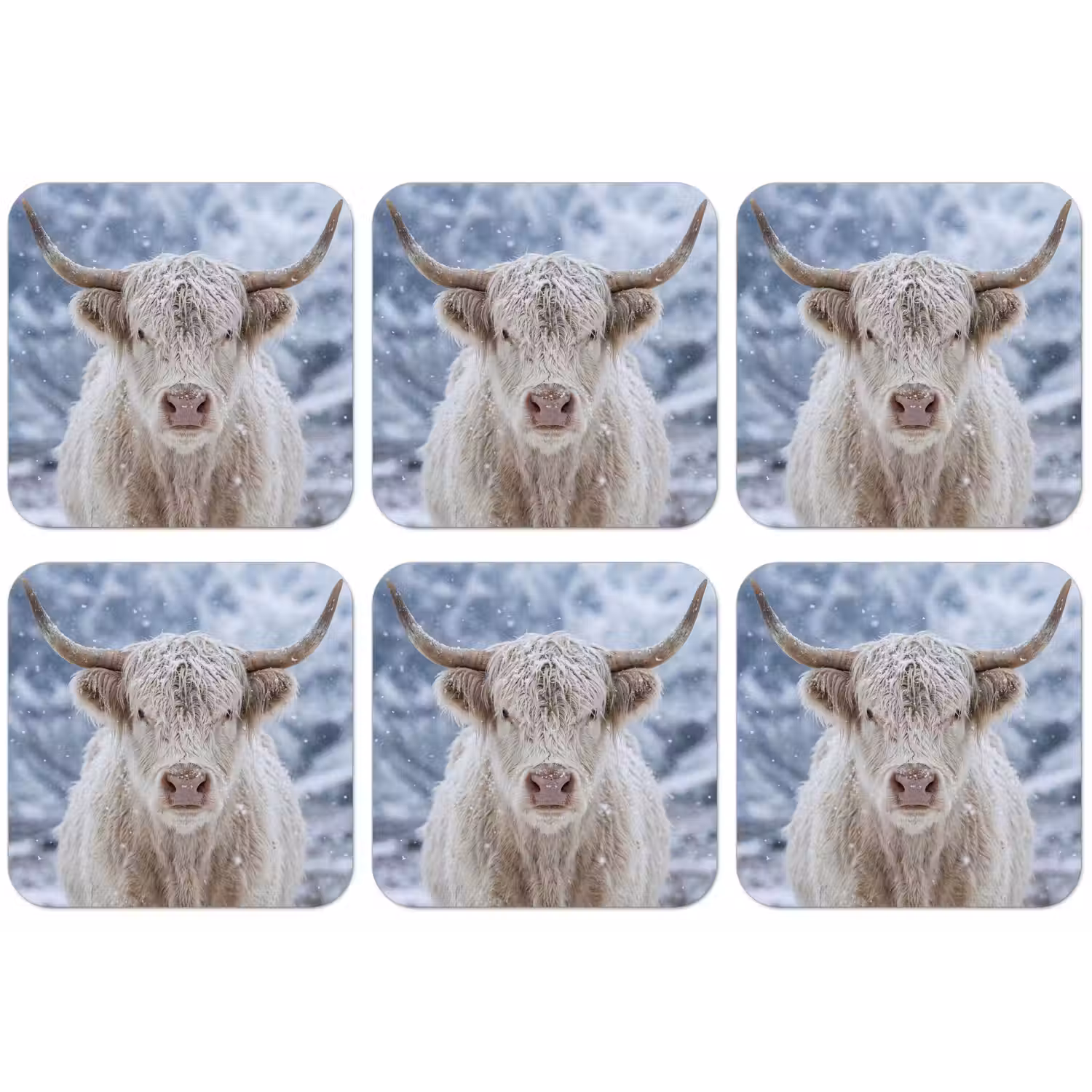 Schotse Hooglander - Sneeuw - Bergen - Winter onderzetter kurk middel -zkaufland3dotto