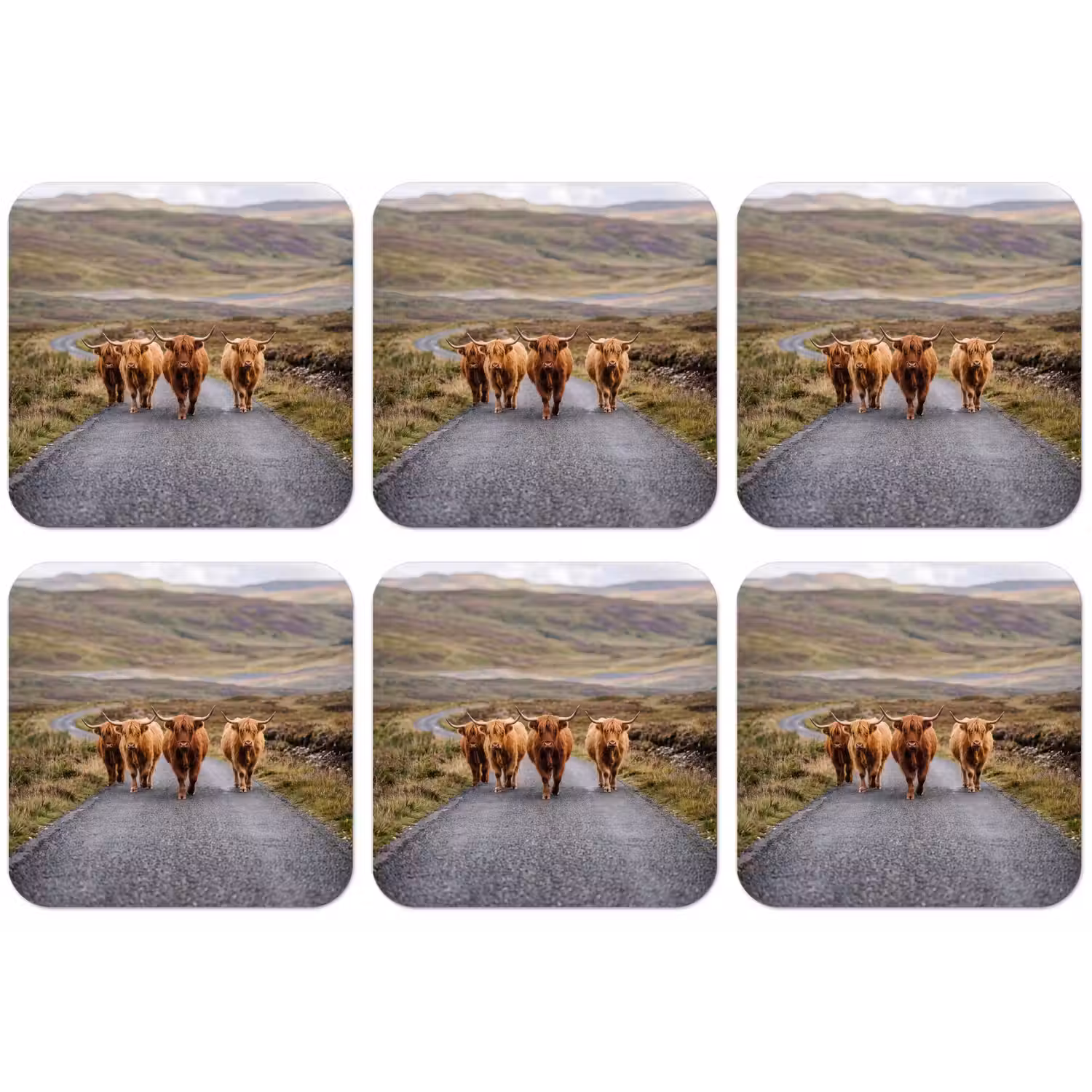 Schotse Hooglanders - Weg - Landschap - Kudde onderzetter kurk middel -zkaufland3dotto