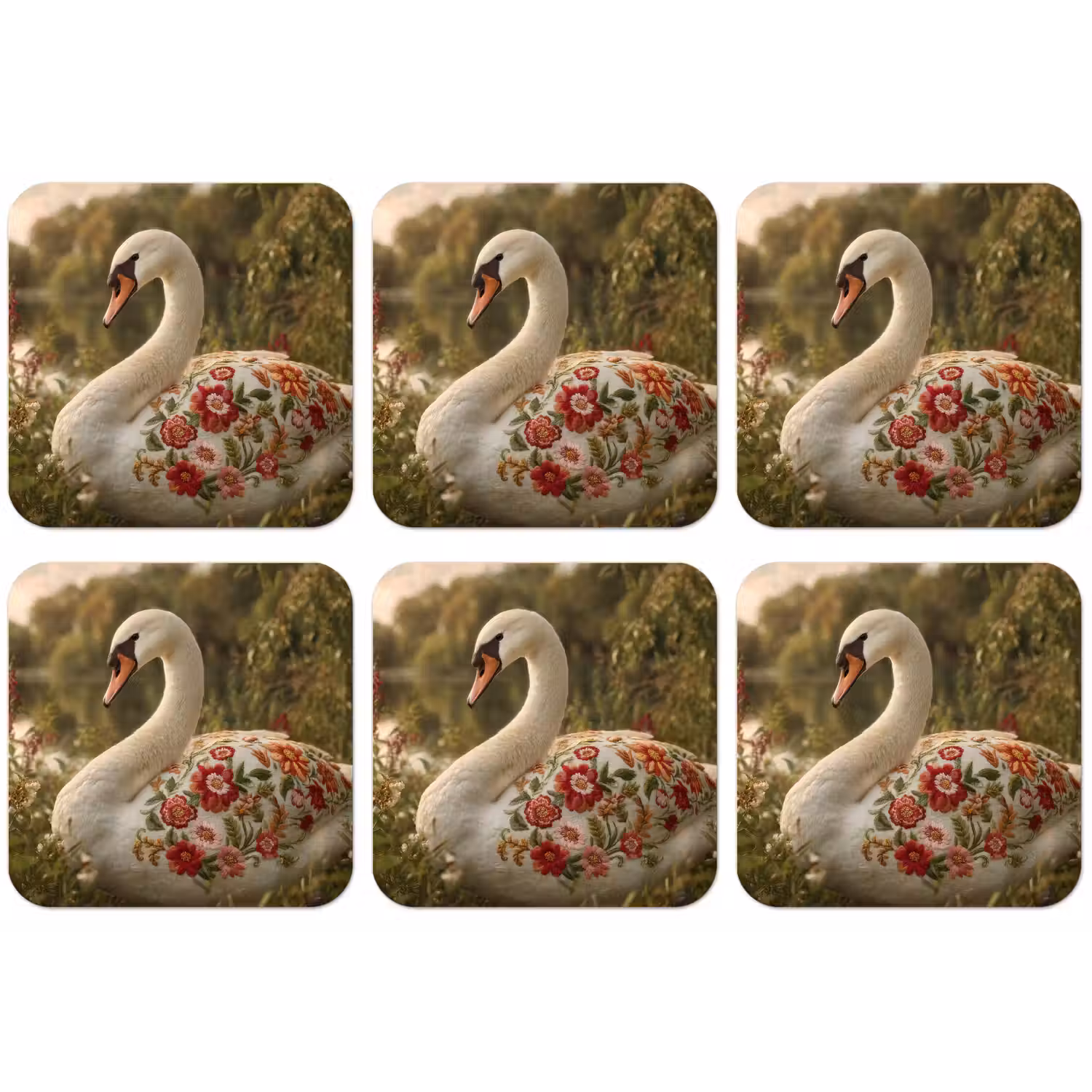 Zwaan - Bloemen - Natuur onderzetter kurk middel -zkaufland3dotto