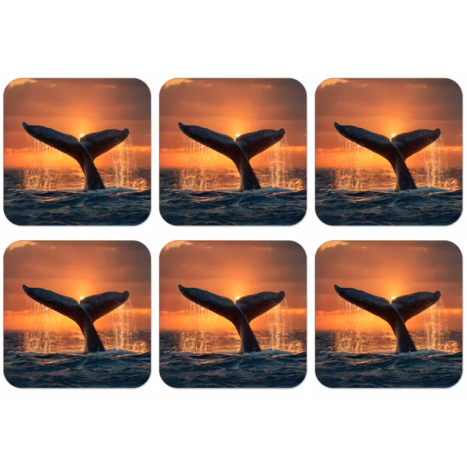 Walvis staart - Water - Zonsondergang onderzetter kurk middel -zkaufland3dotto