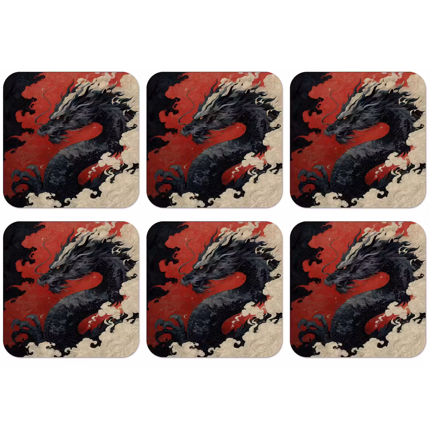 Zwarte draak - Rookwolken - Rood onderzetter kurk middel -zkaufland3dotto