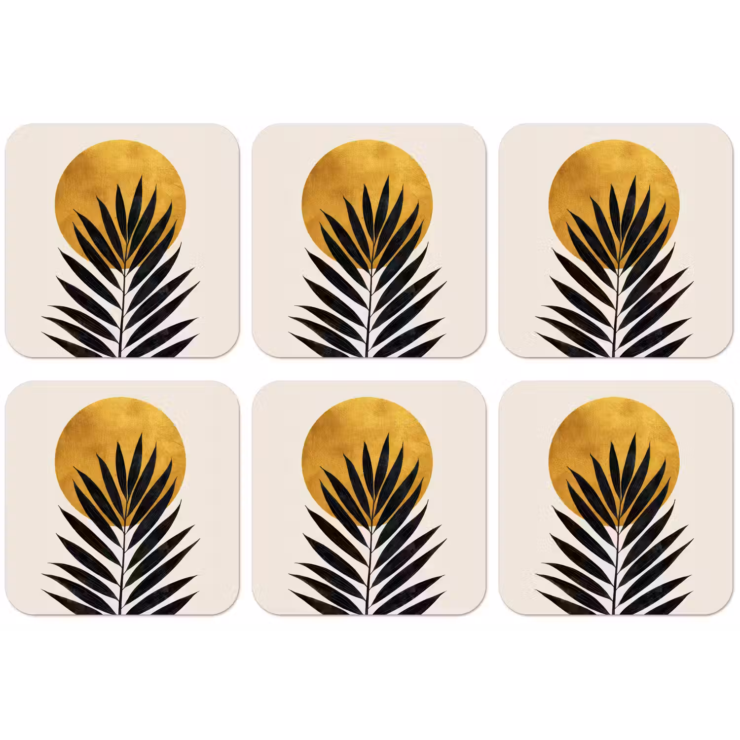 Zwart palmblad - Gouden cirkel - Beige achtergrond onderzetter kurk middel -zkaufland3dotto