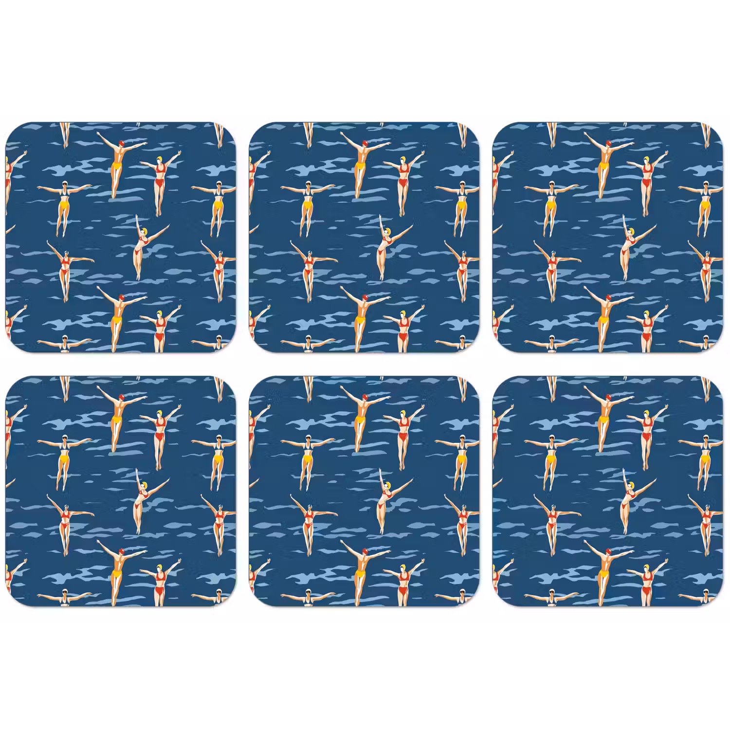 Zwemsters- Retro - Blauw onderzetter kurk middel 366 -zkaufland3dotto