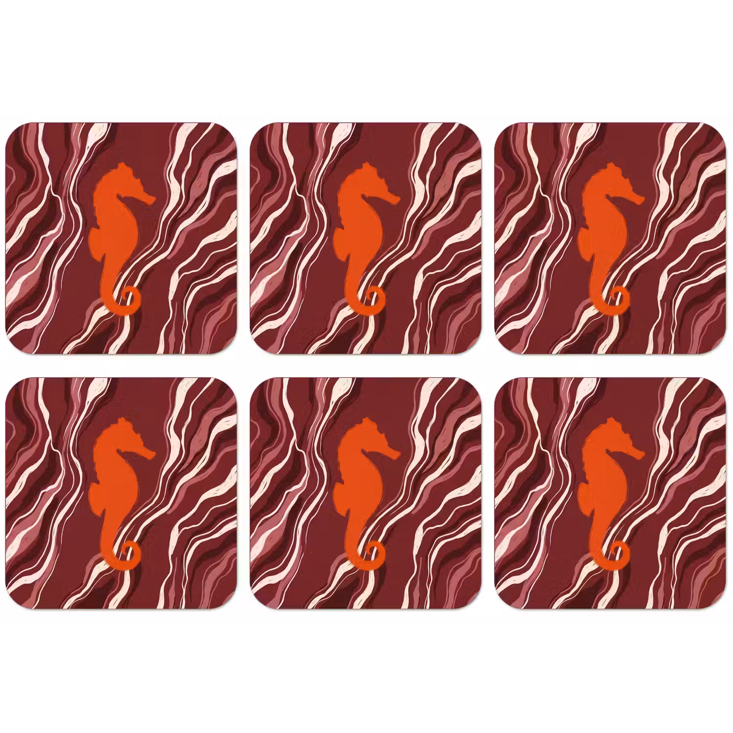 Zeepaardje - Golven - Zeeleven - Abstract - Oranje onderzetter kurk middel -zkaufland3dotto