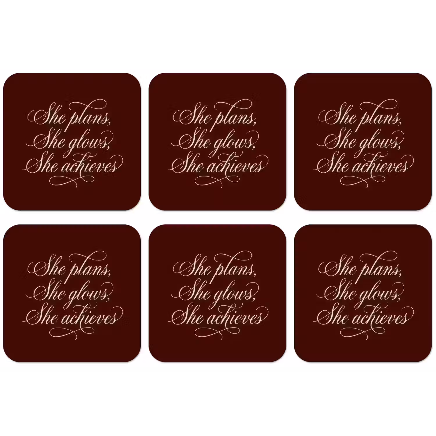 She plans she glows she achieves - Rood - Cursief onderzetter kurk middel -zkaufland3dotto
