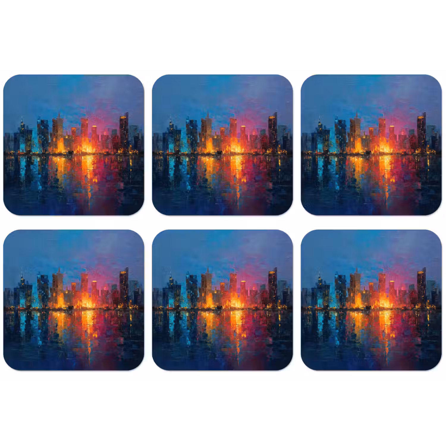 Skyline - Penseelstreken - Donkerblauw - Lichtgevend onderzetter kurk middel -zkaufland3dotto