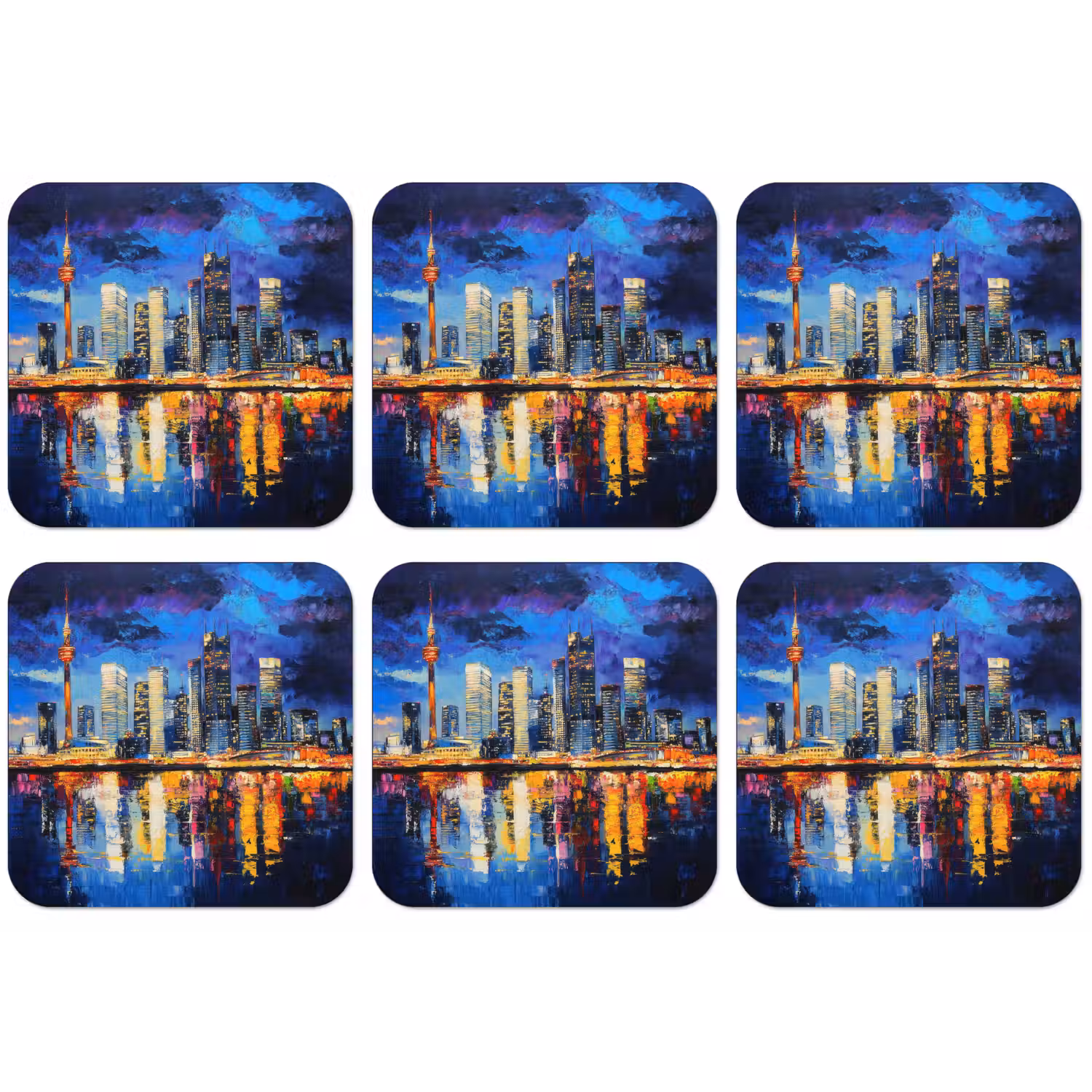 Skyline Toronto - Modern - Stadslicht - Blauw onderzetter kurk middel -zkaufland3dotto