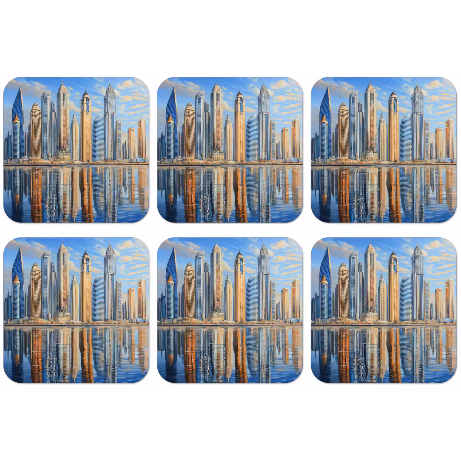 Skyline - Wolkenkrabbers - Water - Blauw onderzetter kurk middel -zkaufland3dotto