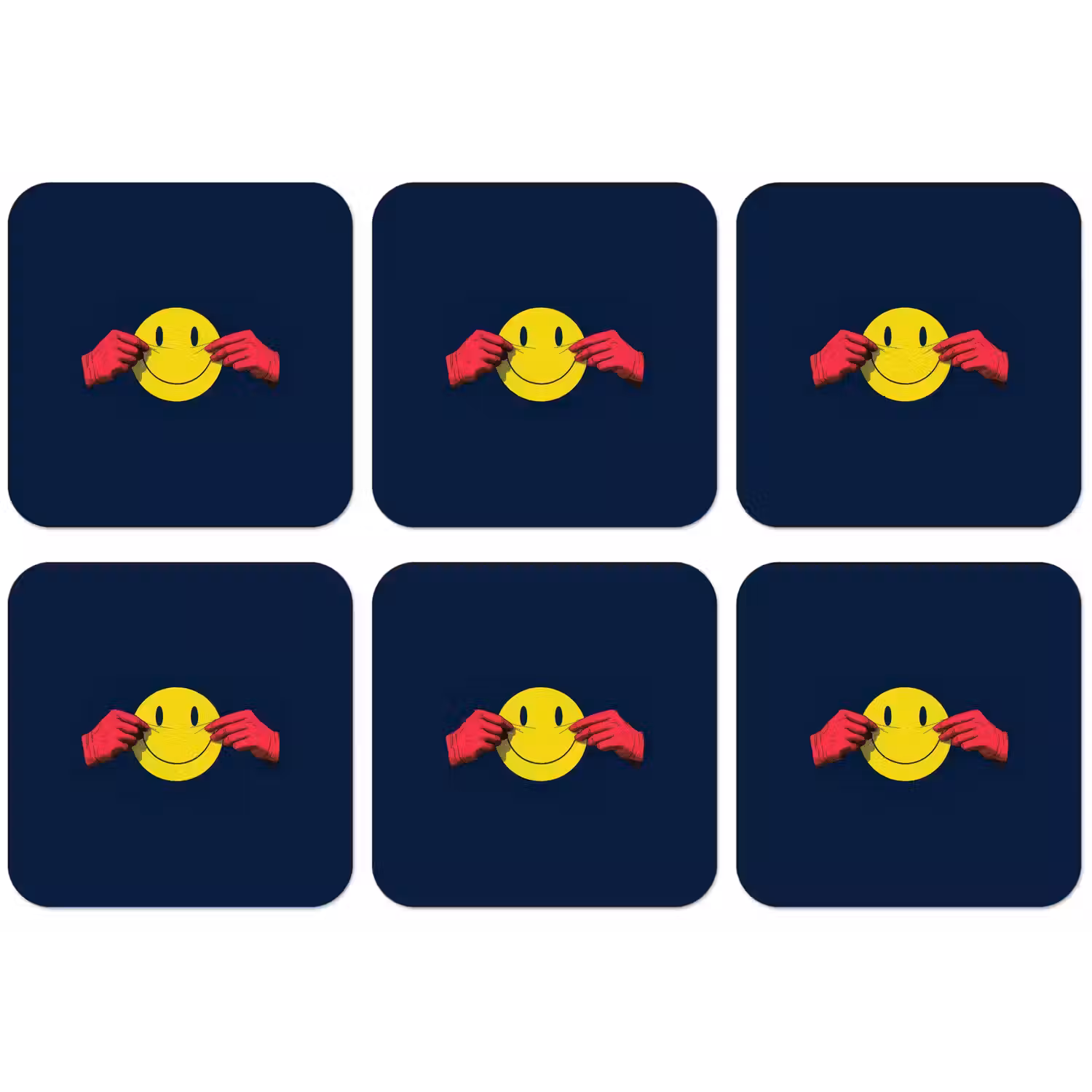 Smiley - Geel - Handen - Minimalistisch onderzetter kurk middel -zkaufland3dotto