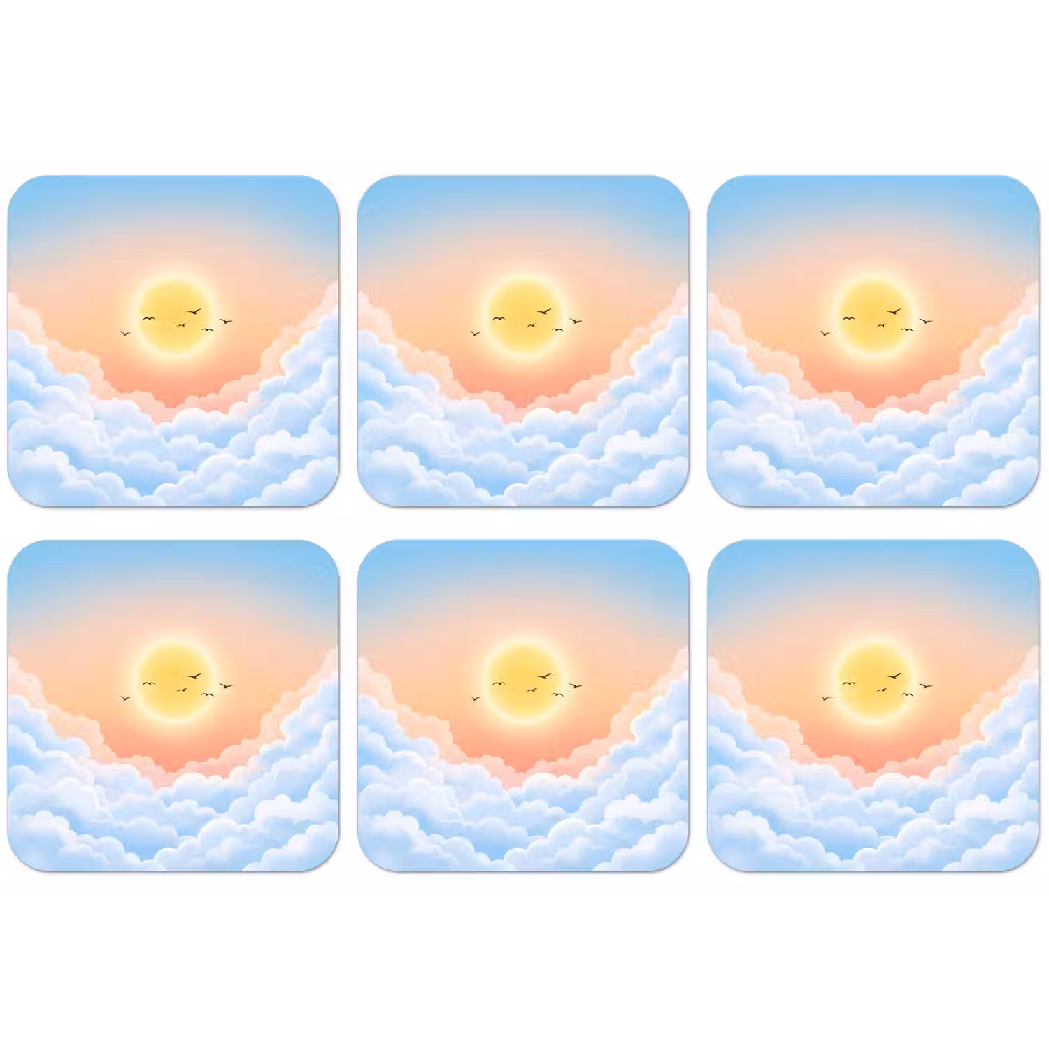 Zon - Vogels - Lucht - Natuur - Geel onderzetter kurk middel -zkaufland3dotto