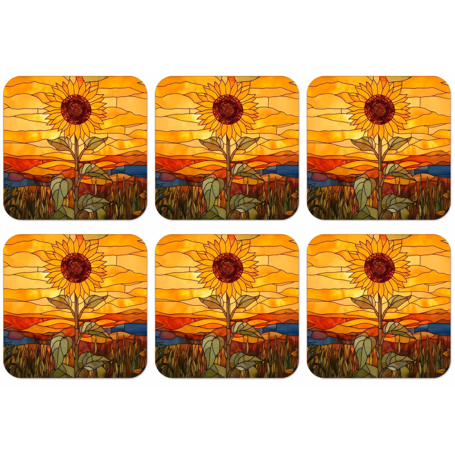Zonnebloem - Mozaïek - Zonsondergang - Geel onderzetter kurk middel -zkaufland3dotto