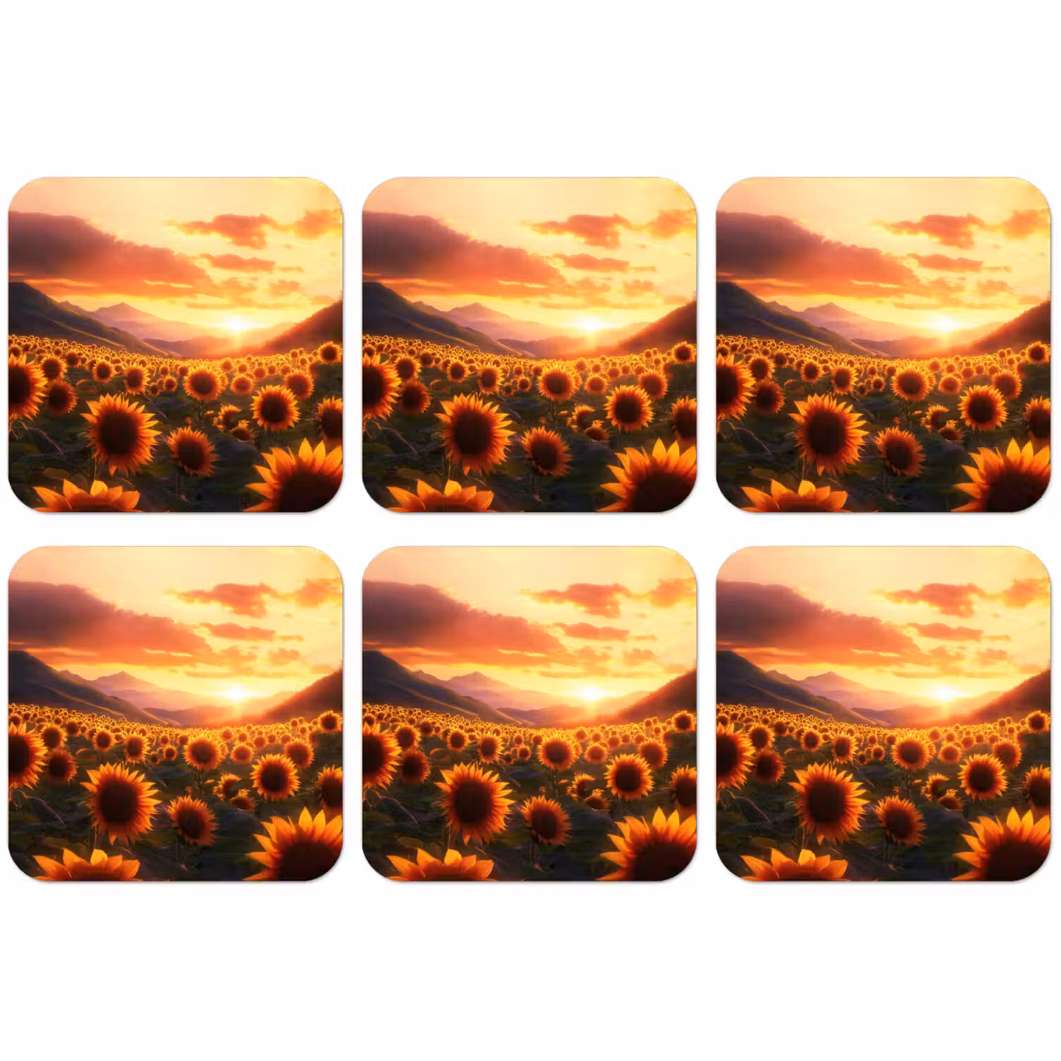 Zonnebloemen - Zonsondergang - Landschap onderzetter kurk middel -zkaufland3dotto